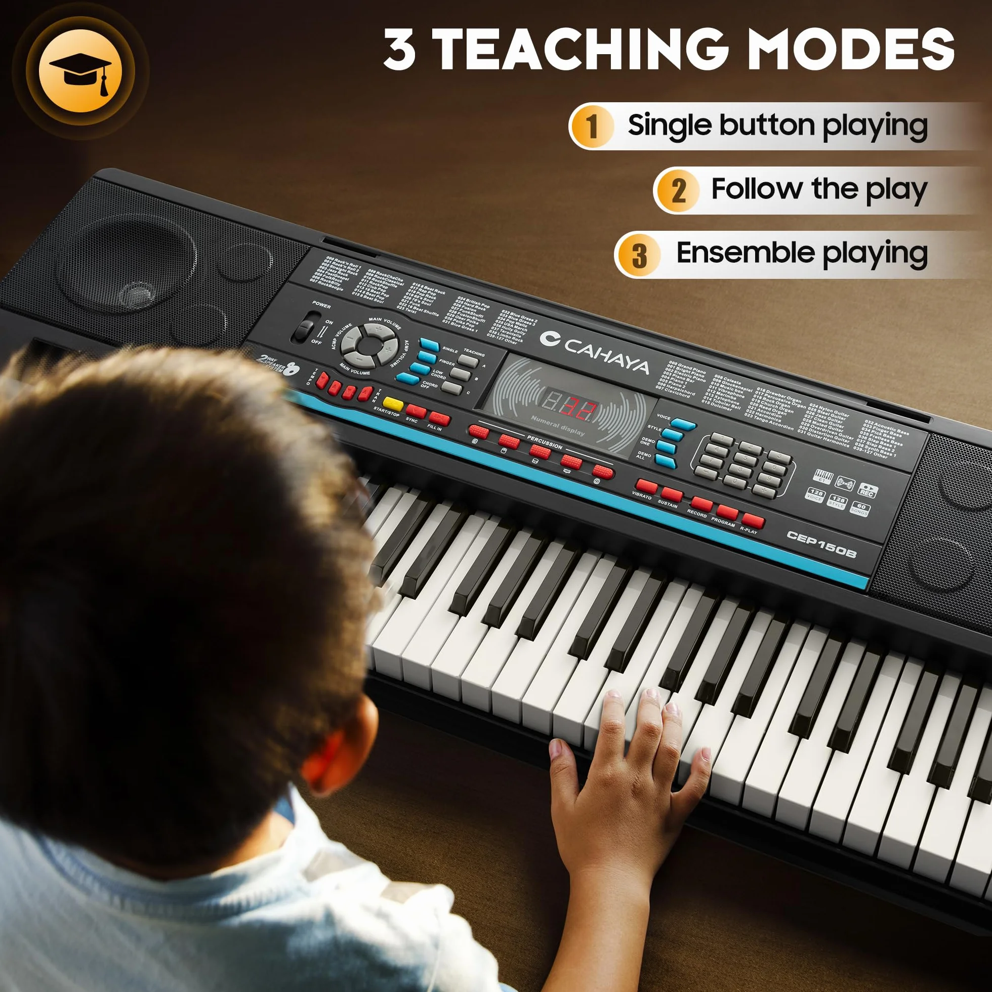 CAHAYA Tastiera Musicale 61 Tasti - Set di Pianoforte Elettrico per Principianti con Supporto, Sgabello, 1 Microfono, Altoparlanti Integrati, 3 Modalità Didattiche, Tastiera Elettronica Portatile con
