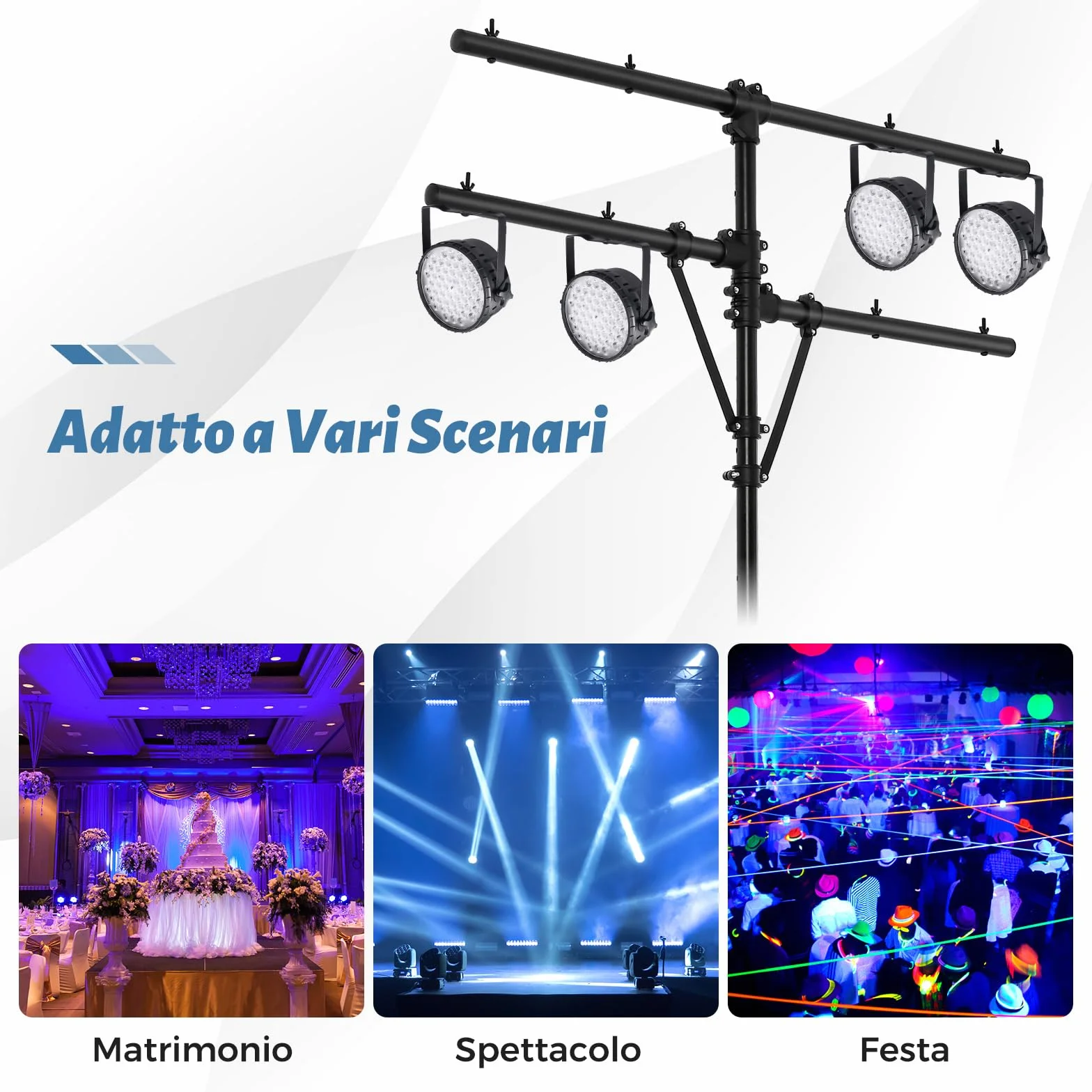 COSTWAY Supporto Luci Mobile DJ Audio, Supporto Luci LED con Bracci, Altezza Regolabile, Treppiede Portatile per Presentazioni sul Palco, Concerti, Teatri, Matrimoni e Feste, 186-351 cm