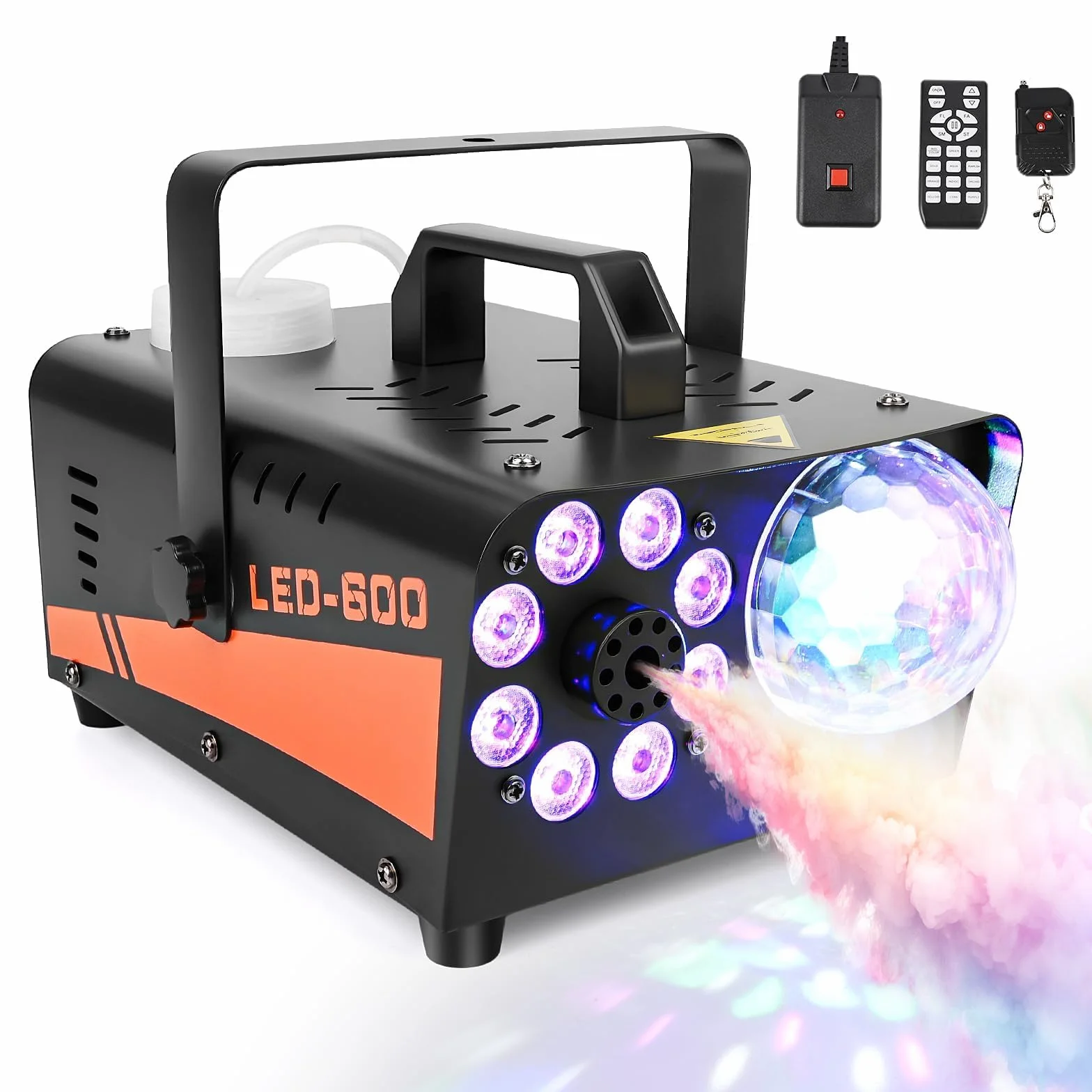 Macchina del Fumo 600W con Effetti LED RGB 13 Colori & Luce Disco – Macchina Nebbia 3000CFM con Telecomando Cablato/Senza Fili, Ideale per Halloween, Feste, Matrimoni, DJ Set, Interno ed Esterno