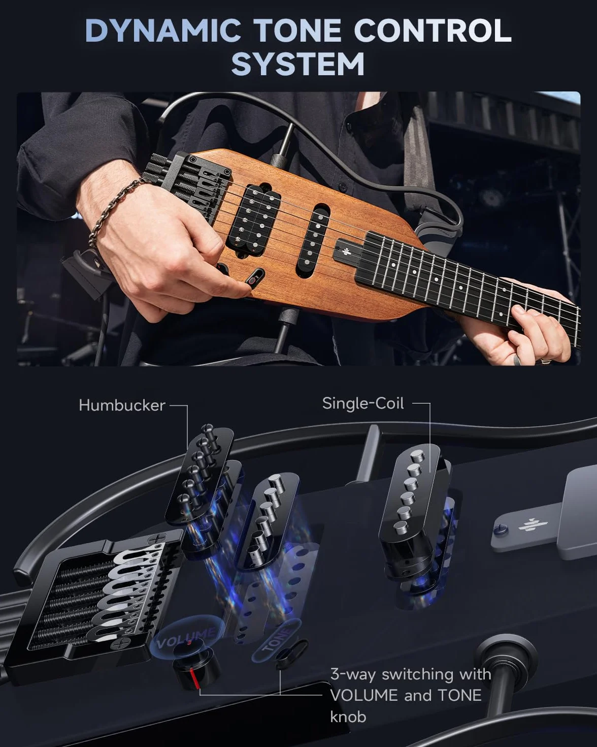 Donner HUSH-X - Kit per chitarra elettrica - Chitarra Headless Leggera, Ottima per Viaggiare e Allenarsi, Corpo in Mogano Massiccio con Telai Facili da Montare, Custodia, Tutti gli Accessori, Naturale