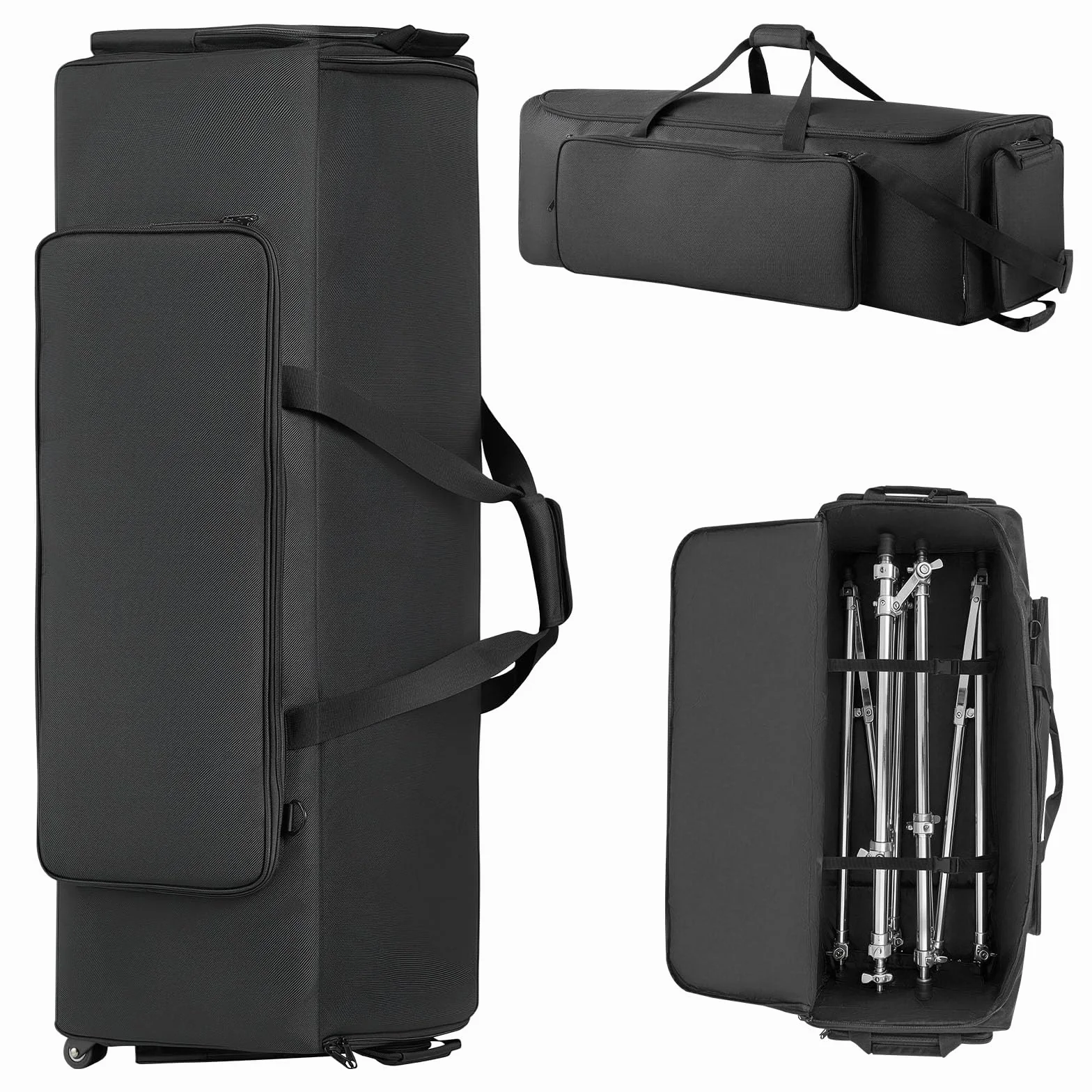 VEVOR Borsa Organizzatore Cavi DJ con Ruote in 1680D, per il Trasporto di Attrezzature per Batteria, Custodia con Maniglia Robusta, Cerniera Resistente, Ruote in PVC Liscio, Tasche Multiple, Nero