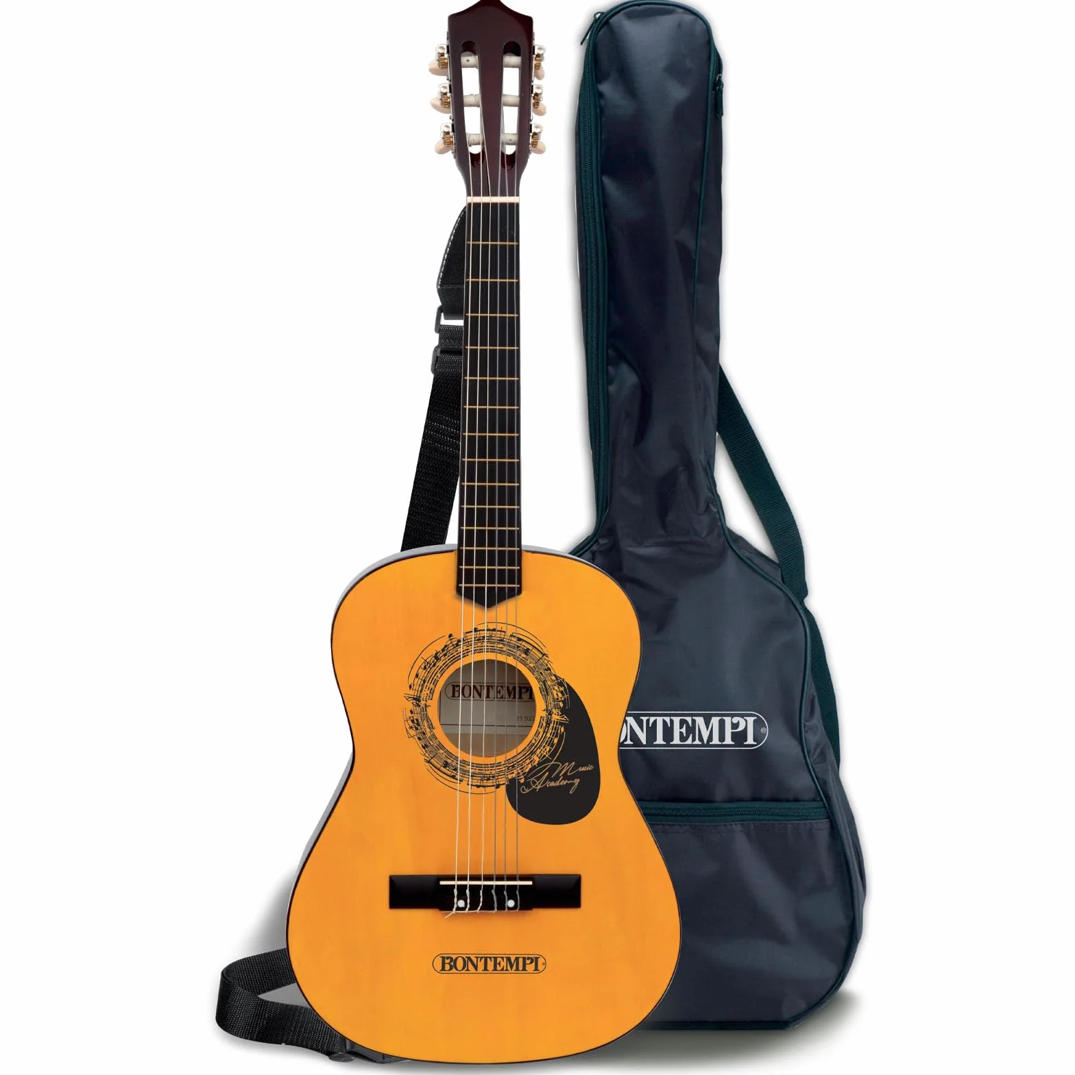 Bontempi | WoodHarmony - Chitarra Classica in Legno da 75 cm con Borsa per Avventure Musicali Autentiche, Marrone Scuro