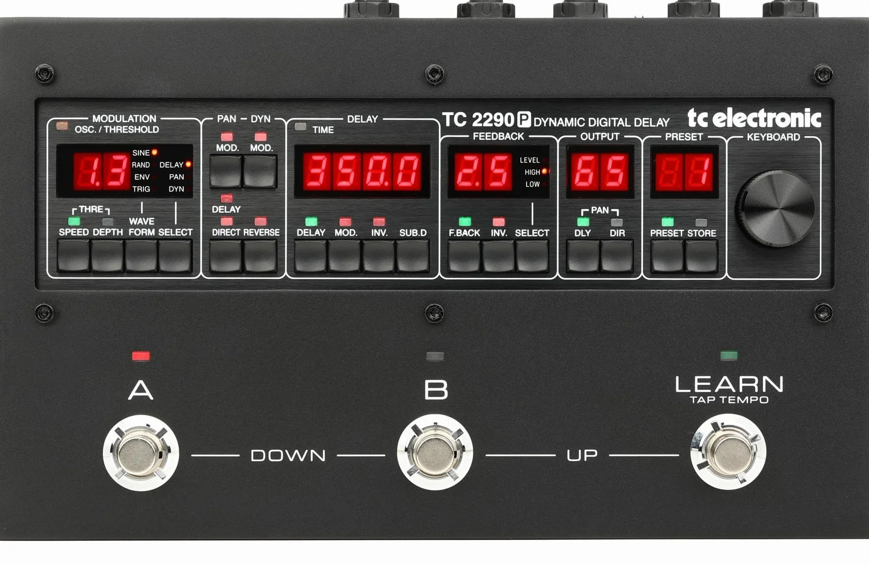 TC Electronic 2290 Pedale Delay Digitale Dinamico con 128 Preset, 3 Footswitch, Tap Tempo Dedicato 'Learn' con Sub-Divisioni e Feedback Path FX Insert