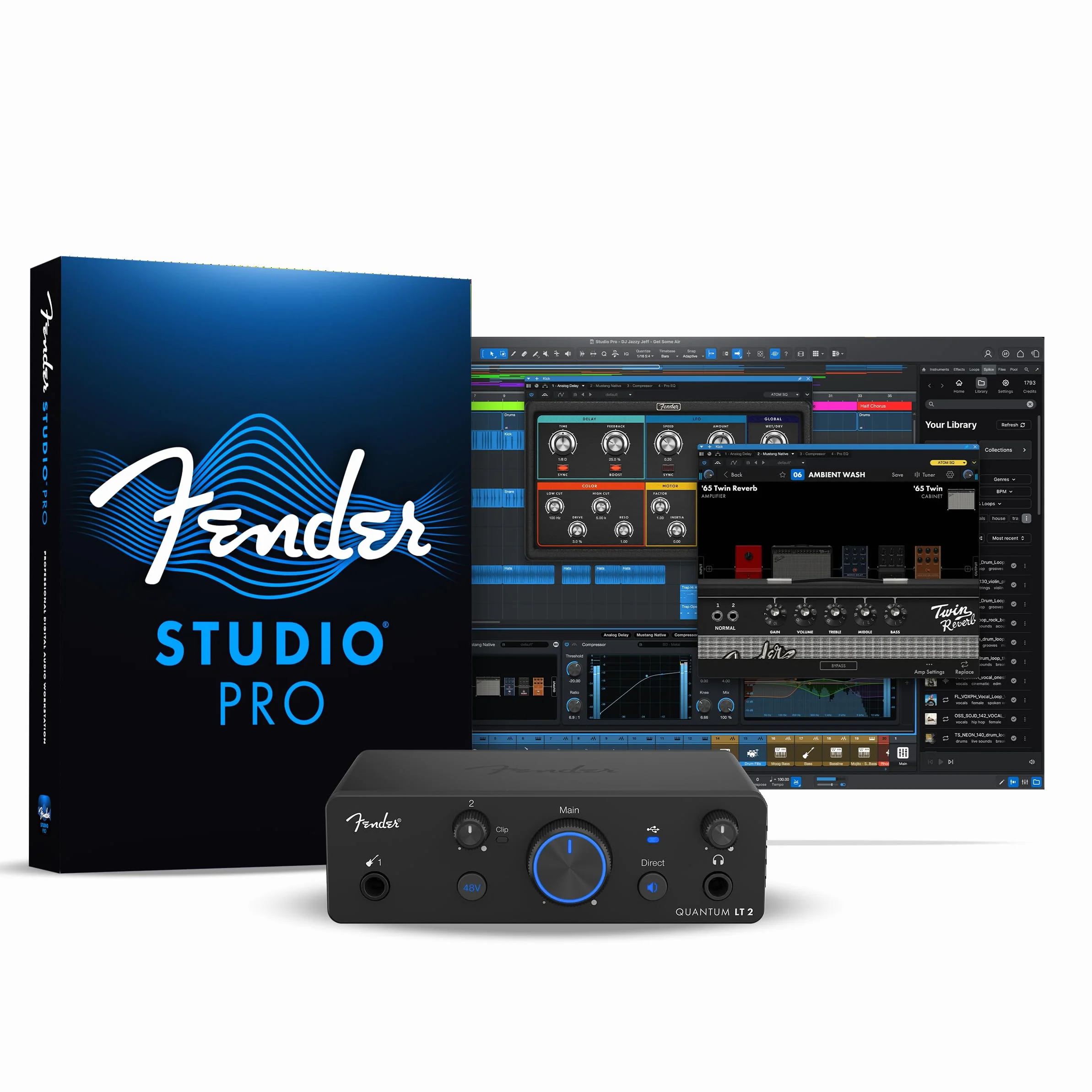 Fender Quantum LT 2 | Interfaccia audio USB-C per produzione musicale, preamplificatore microfonico MAX-HD, ingresso strumento, driver a bassa latenza, loopback, Mac & PC