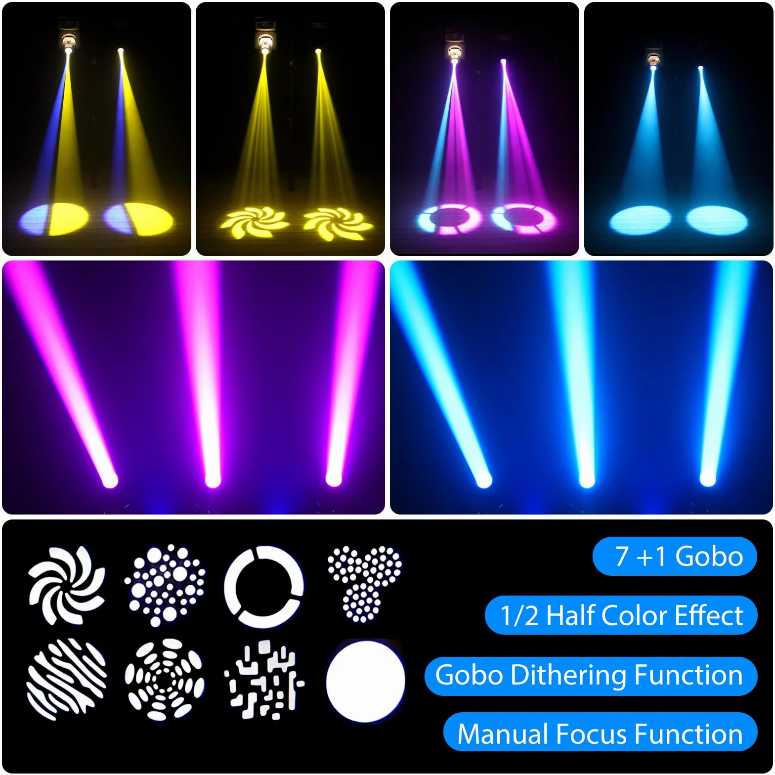 4PCS 60W Lyre LED con Flight case Luce da palcoscenico 8 Gobos 8 Colori Luci DJ a testa rotante Beam Moving Head per Festa, DJ, Bar, Club Natale