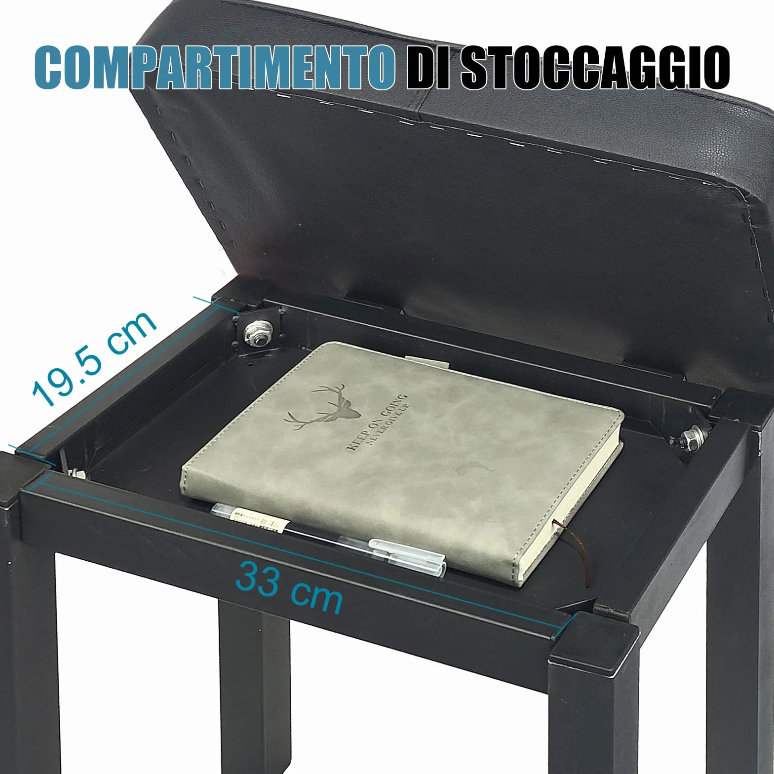 GLEAM Pianoforte Panca, Sgabello da pianoforte, Metallo, Nero