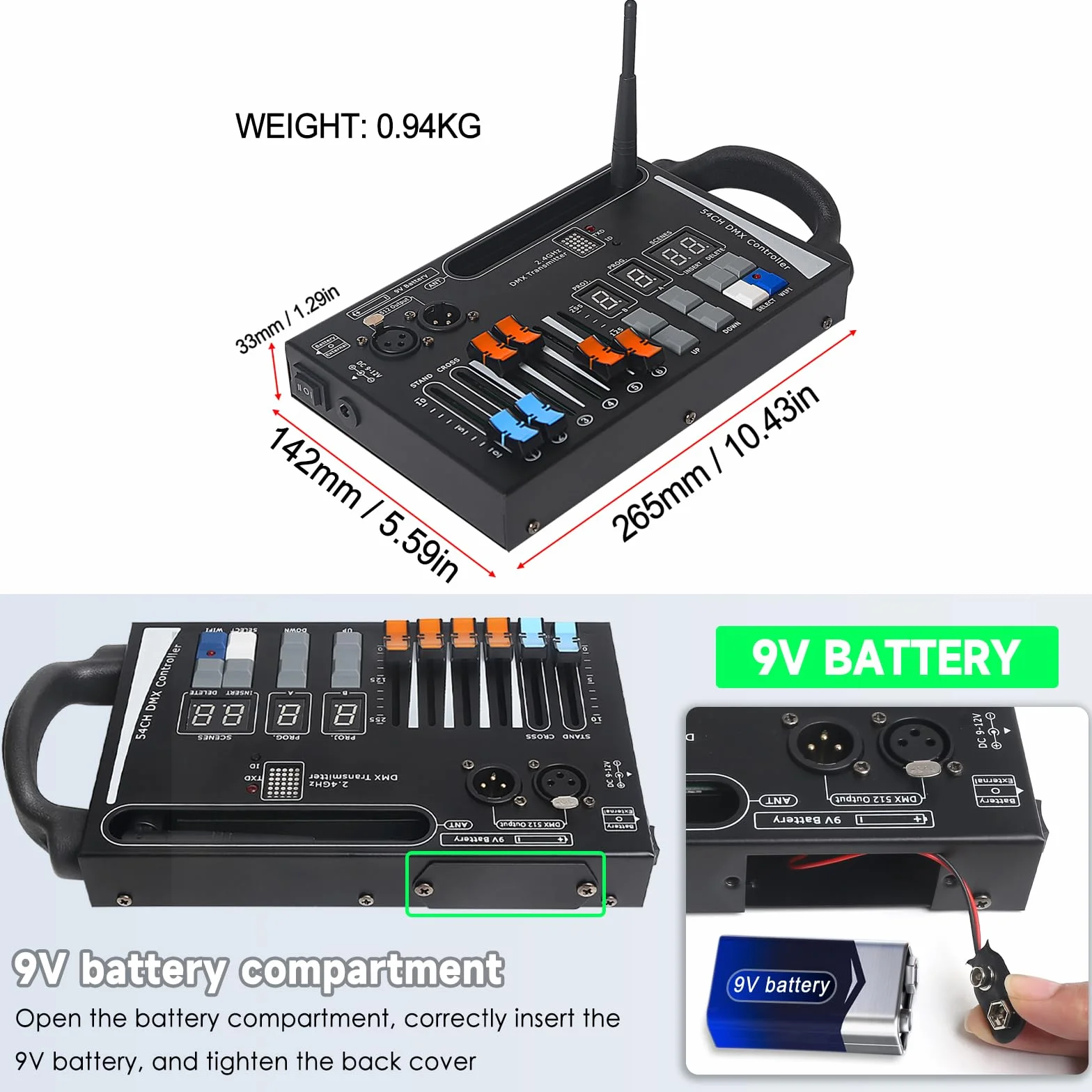 DMX - Console di illuminazione, driver DMX a 54 canali per luci dj, compatibile con dispositivi di ricezione wireless DMX da 2,4 g