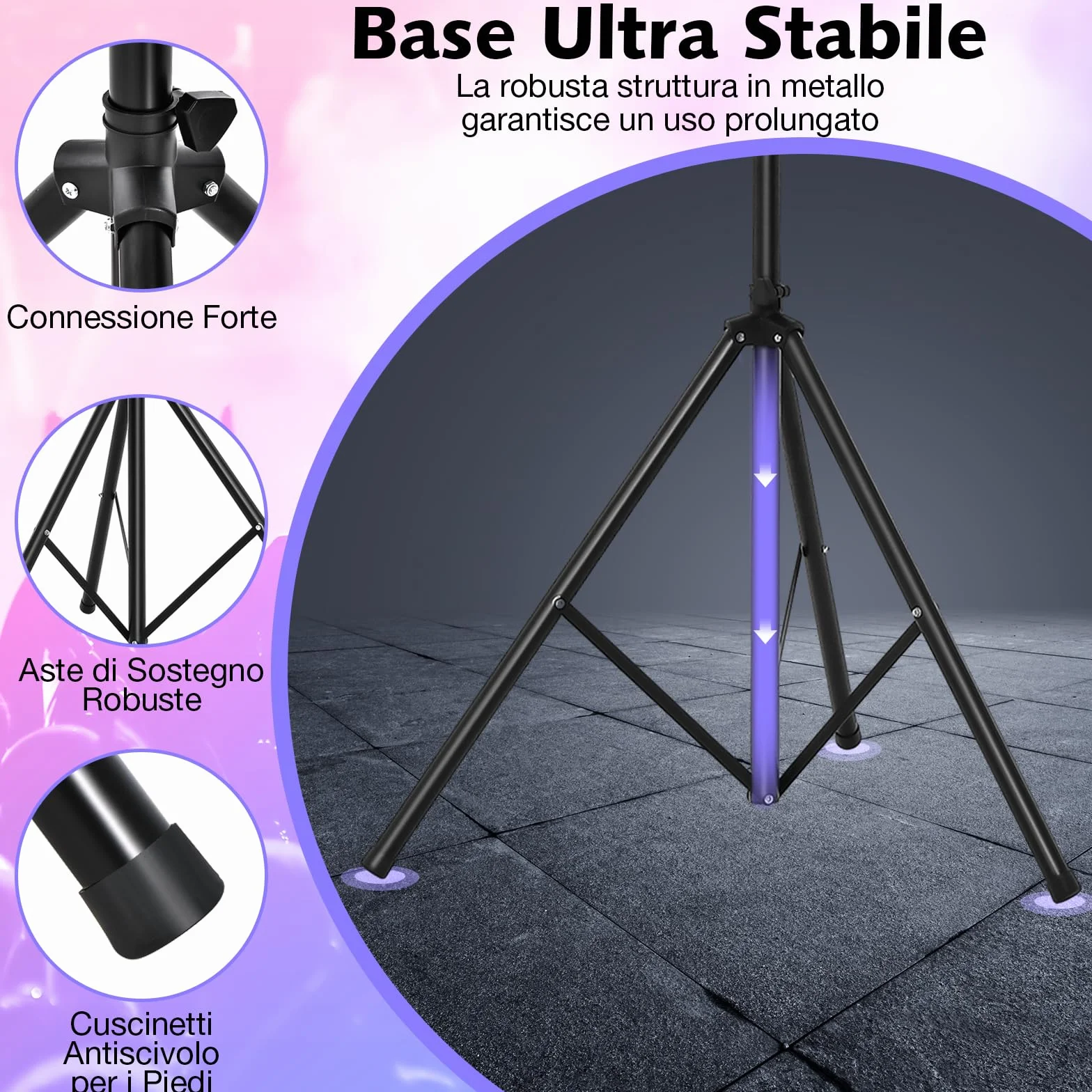 GYMAX Supporto Luci, con Traversa e Base a Tre Gambe, Fino a 8 Luci, Design Regolabile in Altezza, Materiale in Acciaio, 186-351 cm, Nero