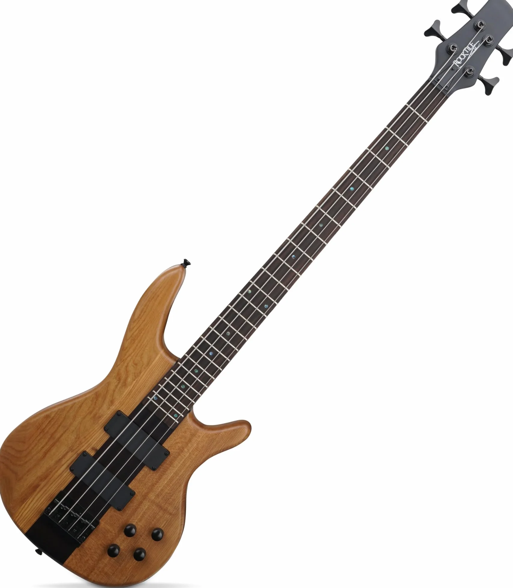 Rocktile Pro LB104-N LowBone E-Bass - 4 corde - Corpo: Tiglio - manico in acero neck-through - tastiera: palissandro - 2 humbucker pickup - naturale