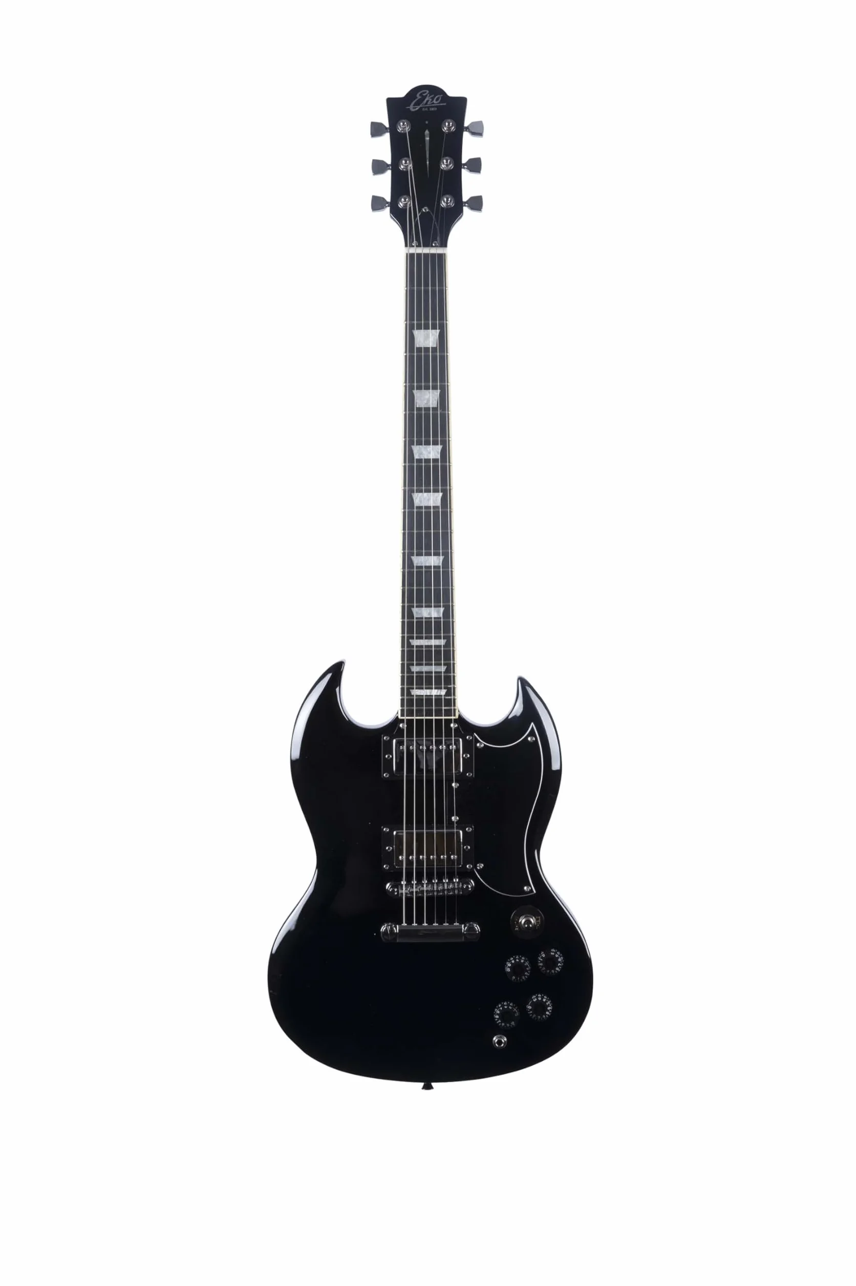 EKO GUITARS - Chitarra Elettrica DV-300, Corpo Pioppo, Manico Acero, Tastiera Laurel, 2 Humbucker, Ponte Tune‑O‑Matic, 22 Tasti, Stile SG, Colore Nero