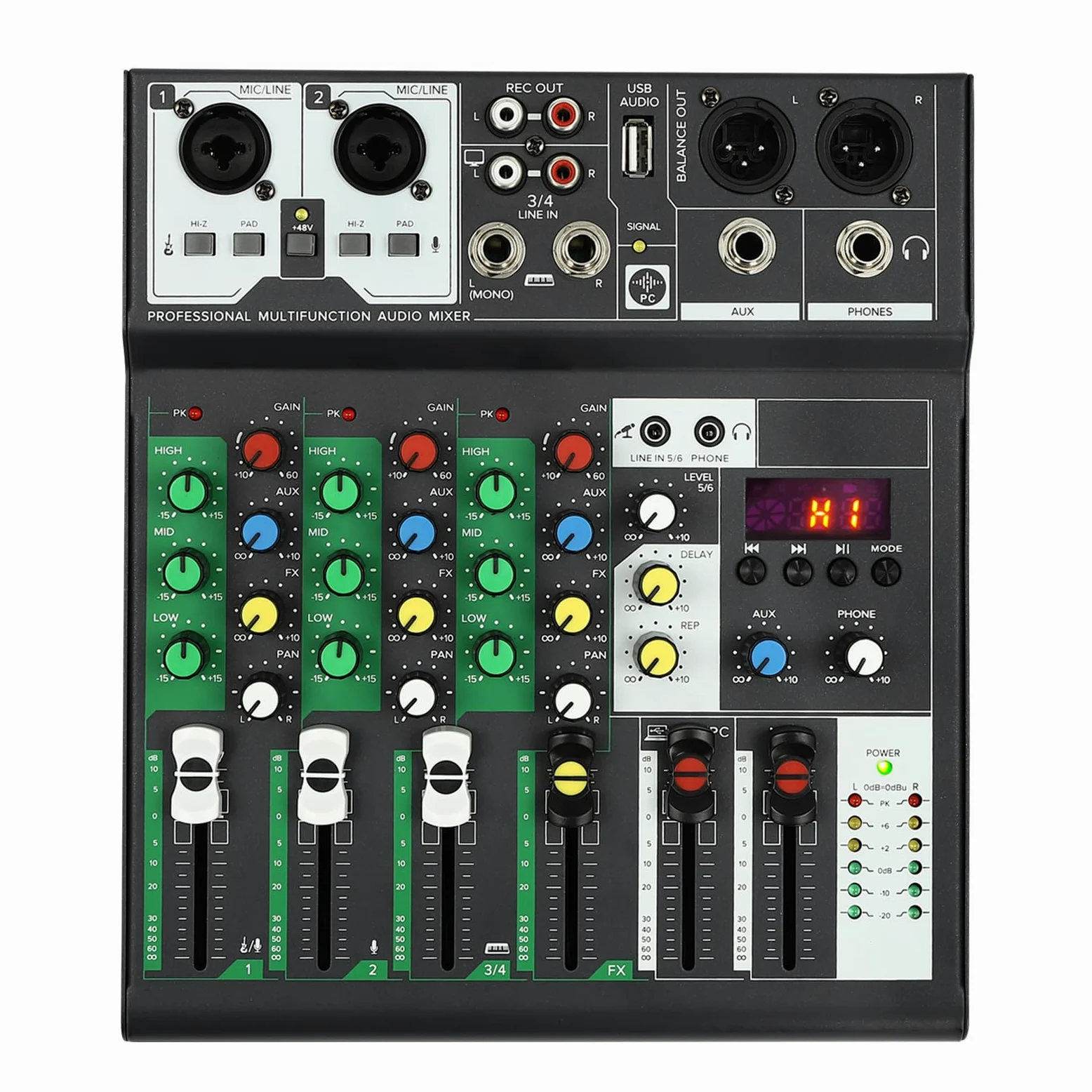 Mixer audio a 4 canali, mixer stereo professionale portatile con Bluetooth, attrezzato, quattro effetti sonori, adatto per casa, feste e bar.