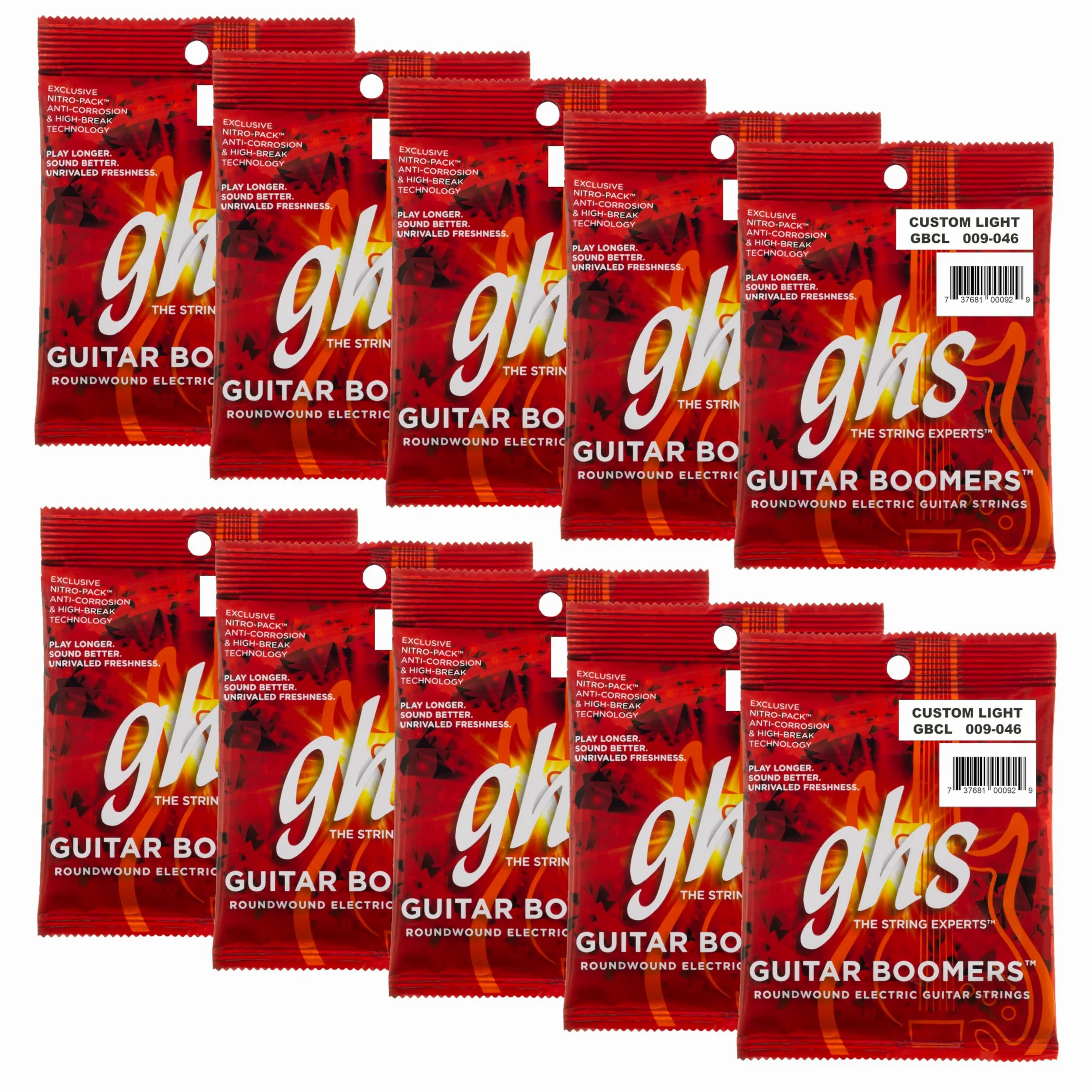 GHS Strings GBCL - Confezione da 10 boomers per chitarra elettrica a spirale con luce personalizzata, 9-46, confezione da 10