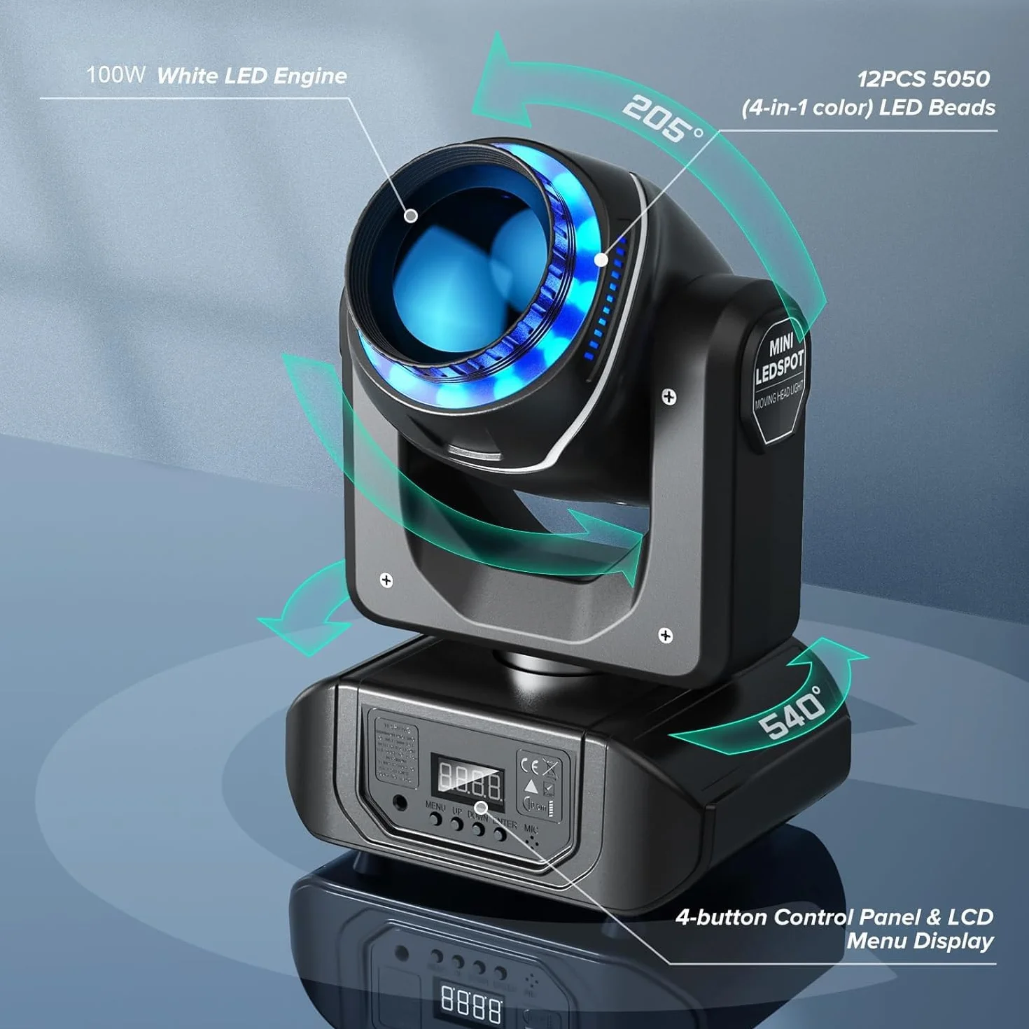 Teste Mobili LED 100W con Telecomando Beam Moving Head 10 Gobos 8colori 18 prismi Luci da Discoteca per Disco Club Bar Illuminazione