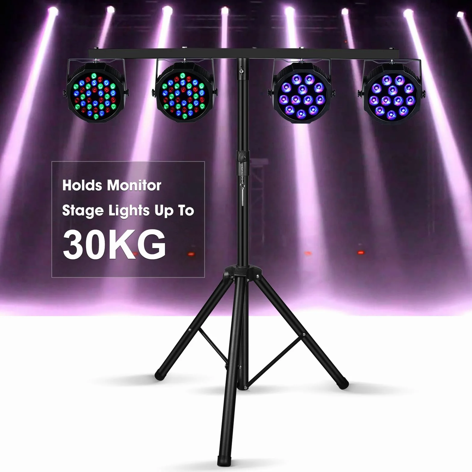 U`King Supporti per Palco con 950 mm Traversa, T-Bar Stativo Luci con Treppiede Stabile per Installare 4 PCS Faretto Par/Teste Mobili, 99 cm-180 cm Altura Ajustable, Carico Massimo 30kg