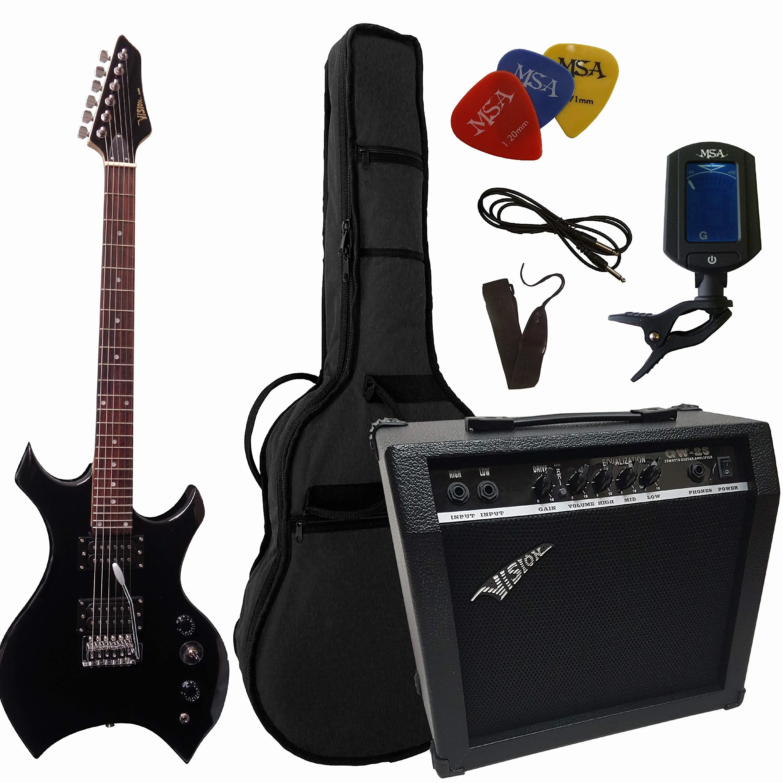 CHITARRE ELETTRICHE HEAVY METAL - CHITARRA ELETTRICA NERO - SET CON AMPLIFICATORE DA 40WATT - BORSA - PLETTRO - ACCORDATORE - TREMOLO