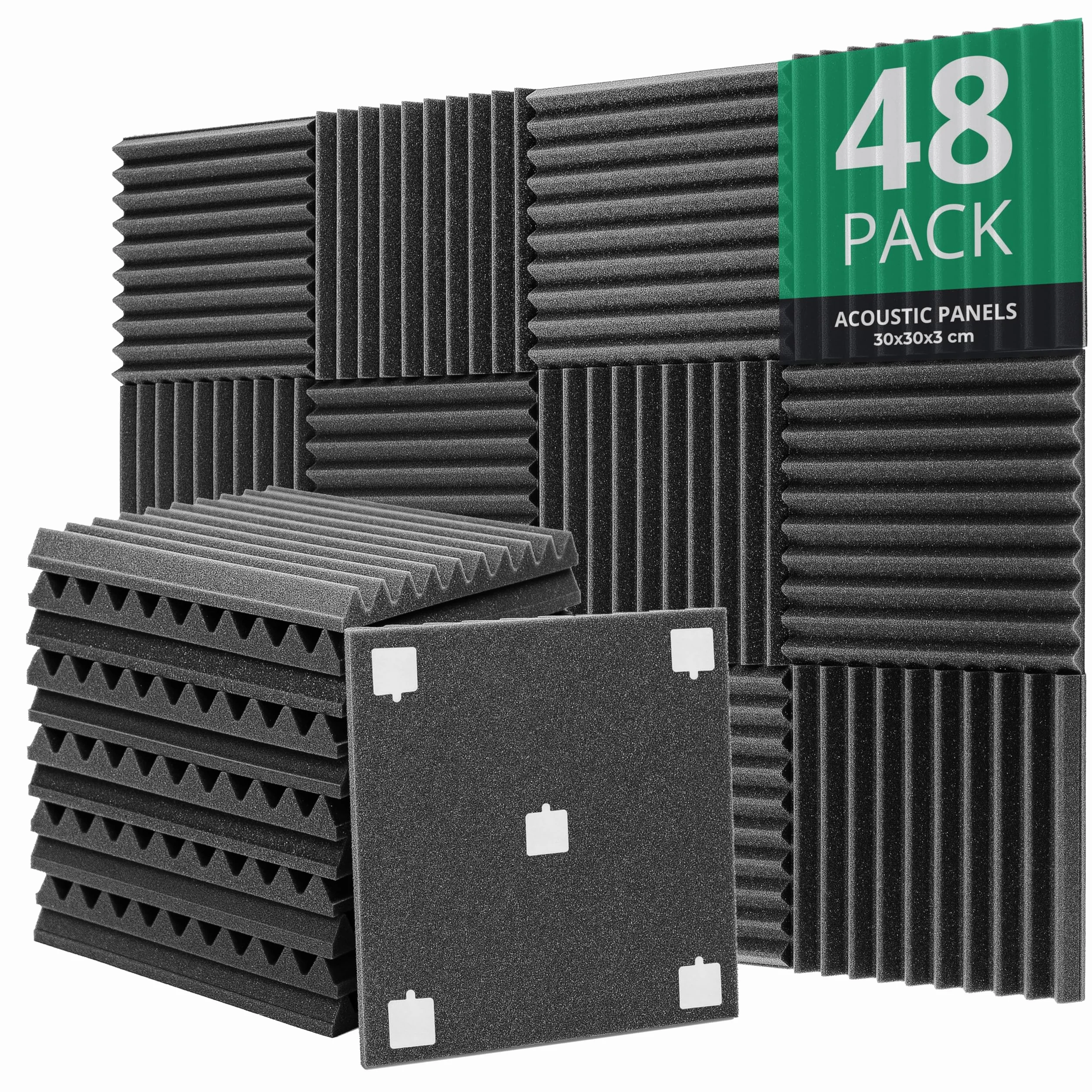 Pannelli Fonoassorbenti 48 Pezzi Pannelli Insonorizzanti, 30×30×3cm, Riducono il rumore interno, Pannello Acustico per Podcasting, Studi di Registrazione, Uffici, Home Studio, Inclusi Adesivi