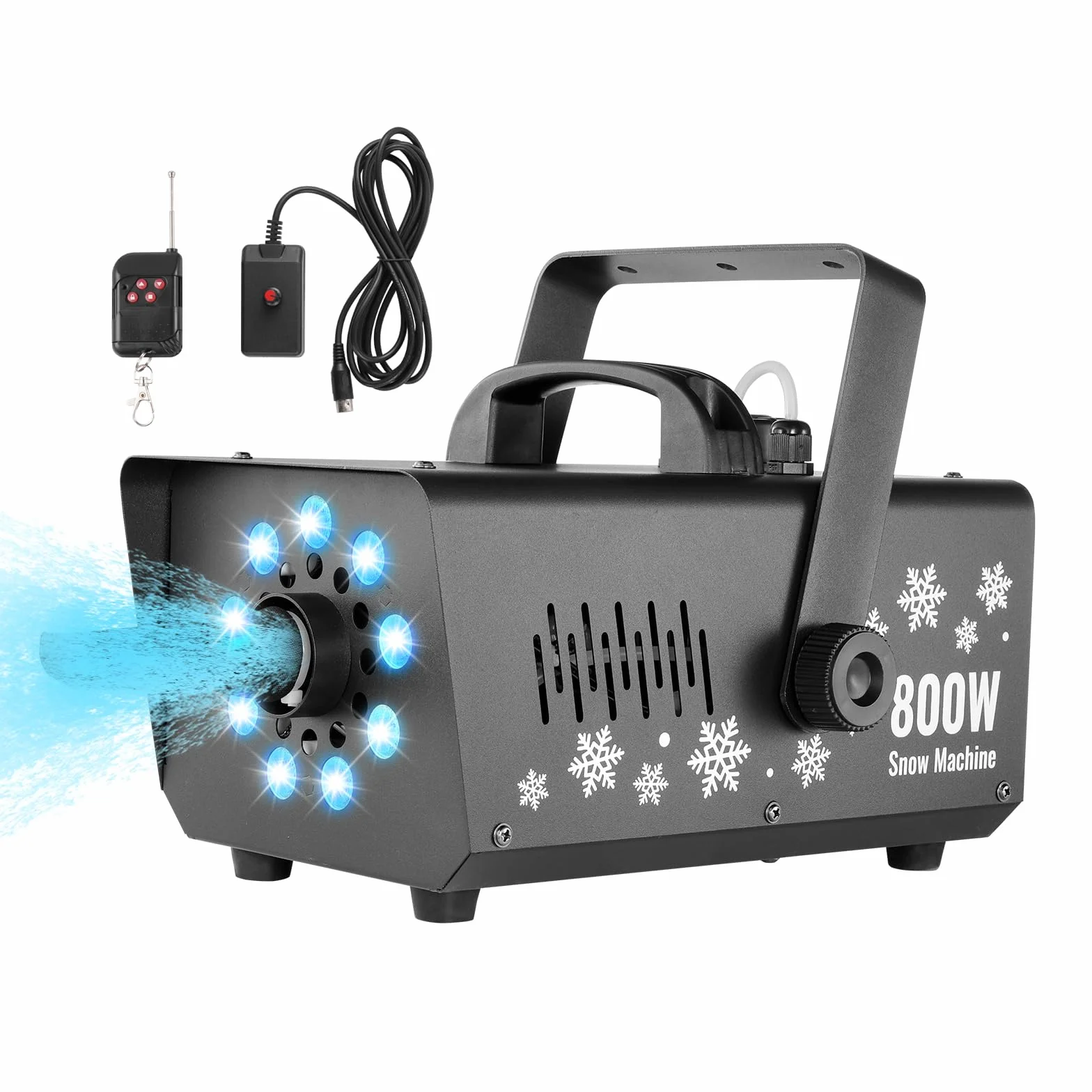 VEVOR Macchina per Neve 800 W, Macchina per Produzione di Neve Portatile Appesa Luce LED Serbatoio da 1 Litri, Macchina per Fiocchi di Neve con Telecomando, Macchina per Neve Finta per Feste Eventi