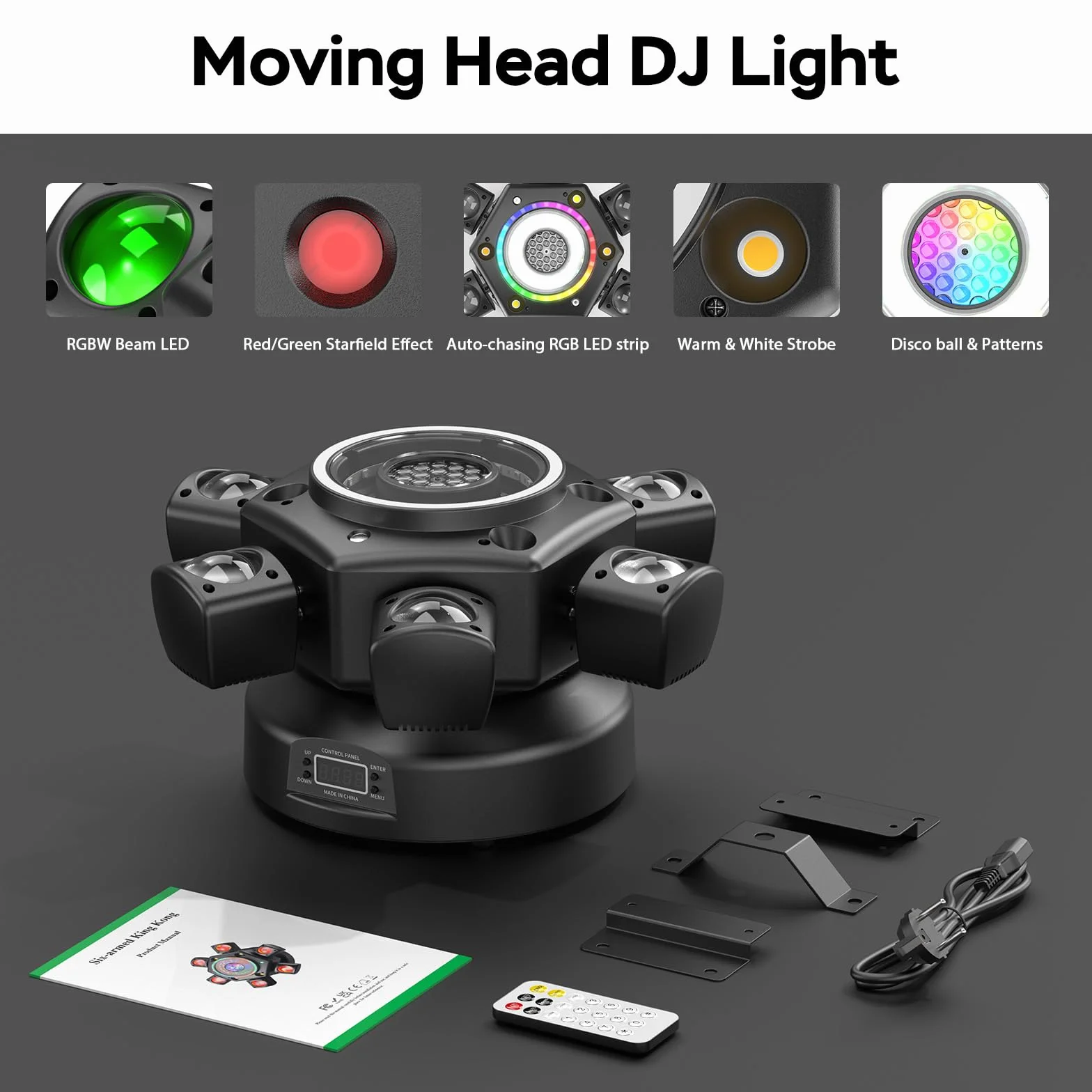 150W Teste Mobili LED da con DMX 512 6 Bracci Luminosi Effetti Luce RGBW Teste Mobili DJ Con Telecomando Perfetta Per Matrimoni Feste,Teatri e DJ