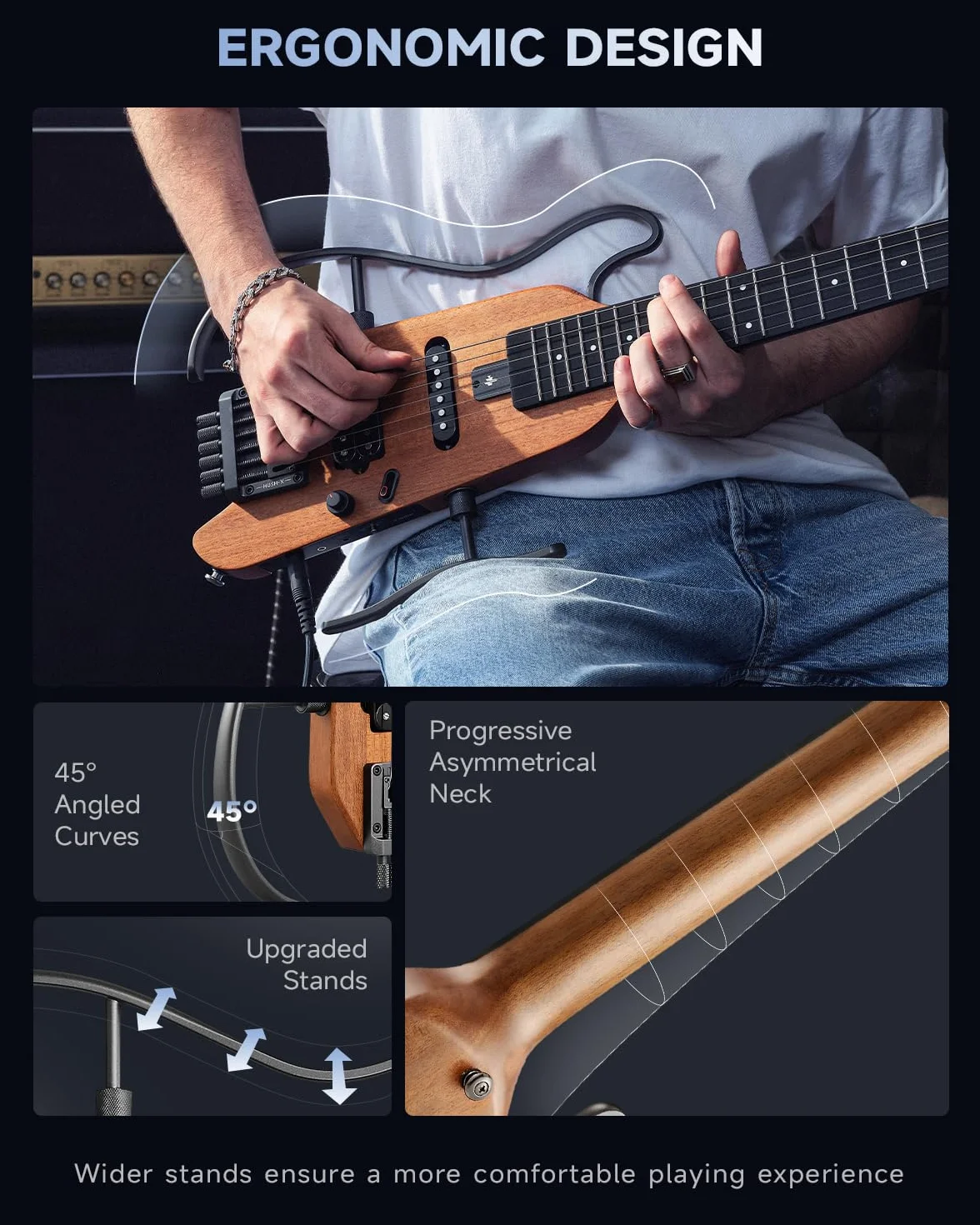 Donner HUSH-X - Kit per chitarra elettrica - Chitarra Headless Leggera, Ottima per Viaggiare e Allenarsi, Corpo in Mogano Massiccio con Telai Facili da Montare, Custodia, Tutti gli Accessori, Naturale