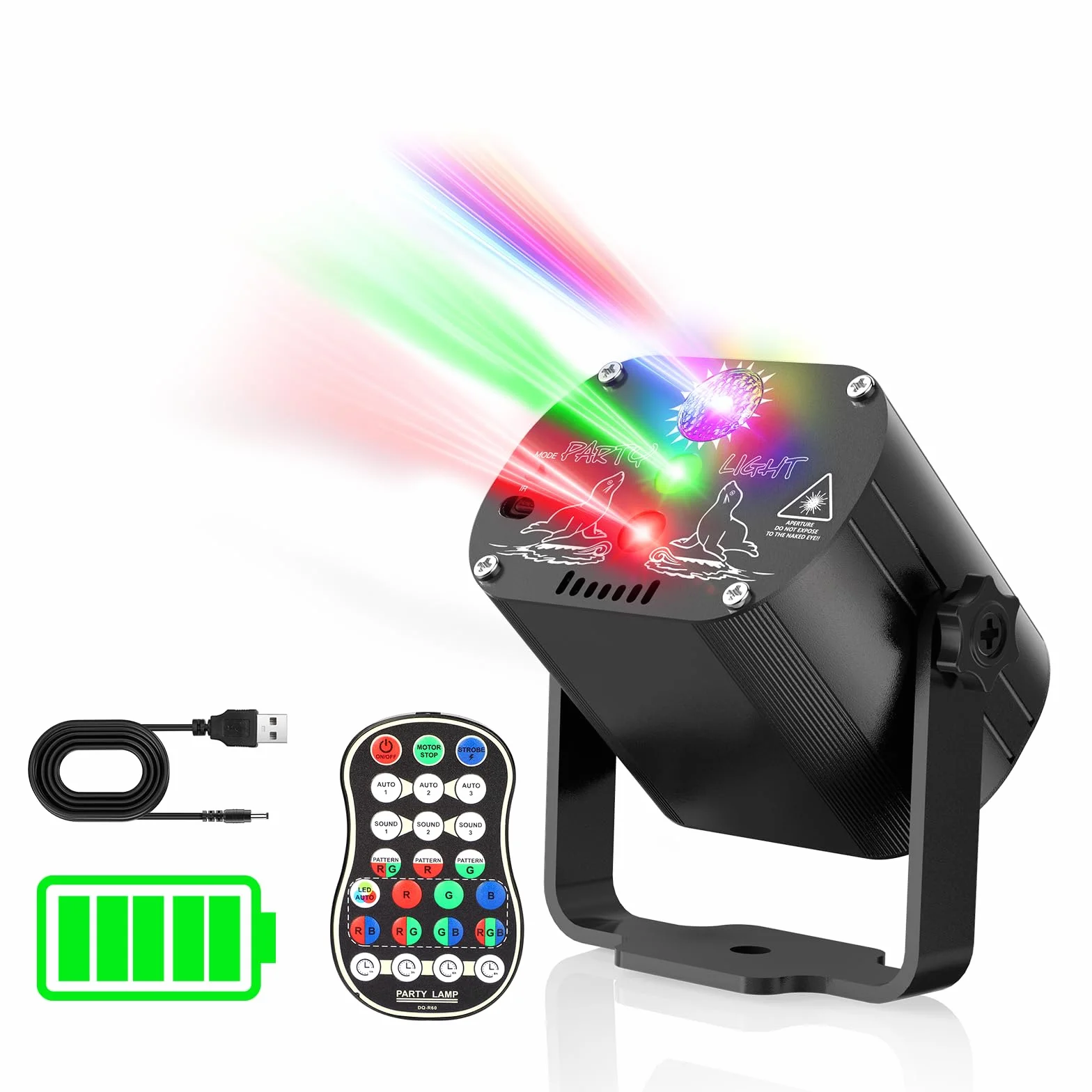 Luci Discoteca LED Wireless 4500mAh 60 Effetti Stroboscopici Testa Mobile DMX DJ Nero