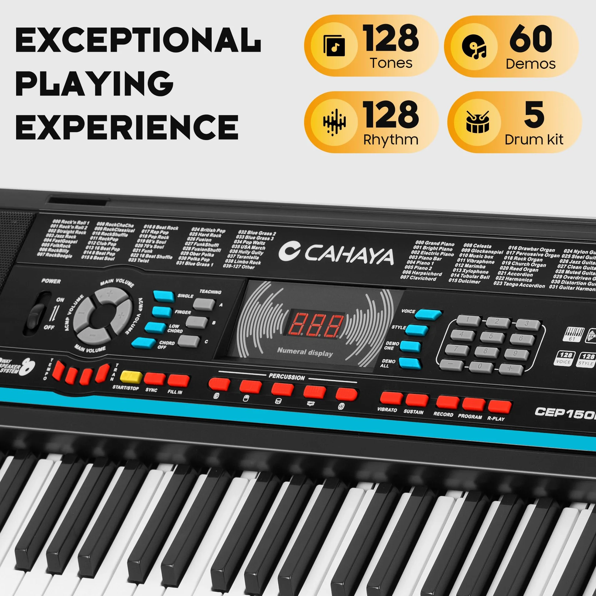 CAHAYA Tastiera Musicale 61 Tasti - Set di Pianoforte Elettrico per Principianti con Supporto, Sgabello, 1 Microfono, Altoparlanti Integrati, 3 Modalità Didattiche, Tastiera Elettronica Portatile con