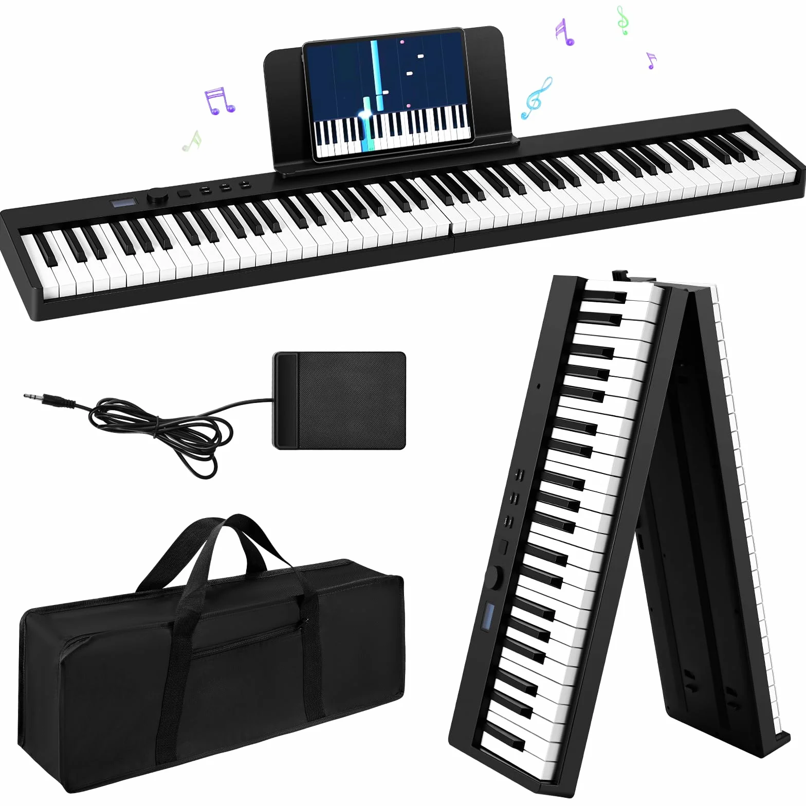 Pianoforte Digitale 88 Tasti semi-pesati, Pieghevole Digital Piano con Bluetooth e interfaccia MIDI, Semipesata Piano Elettroniche Fullsize per Principianti