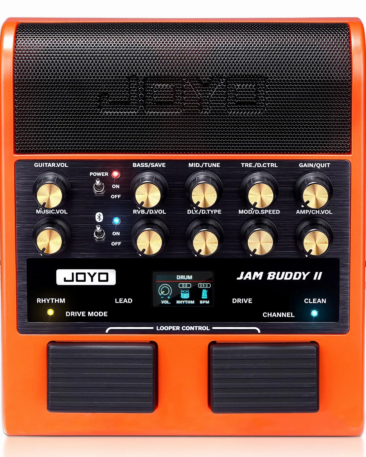 JOYO Amplificatore di allenamento per chitarra 10 W portatile con pedale multieffetti - registrazione OTG, Bluetooth, 14 modelli di amplificatore, EQ 3 bande, 36 ritmi & Looper (Jam Buddy II