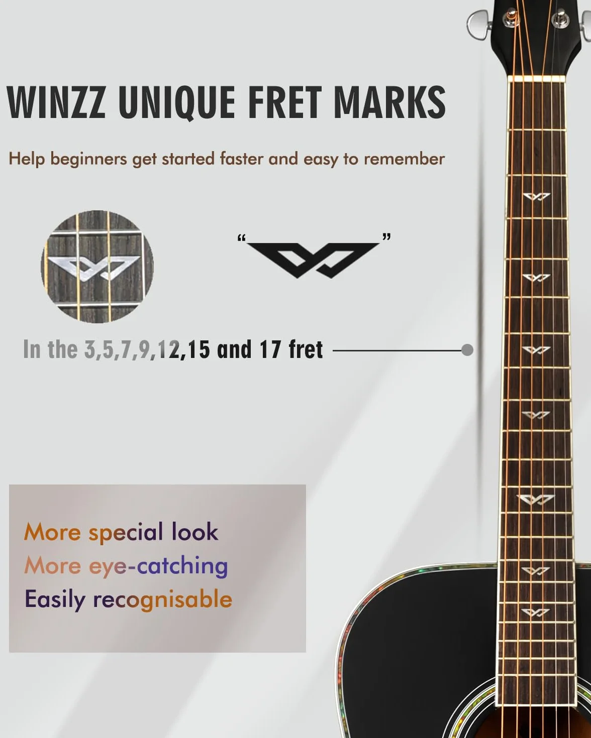 Winzz Chitarra Acustica 4/4 Adulti Principianti, Chitarra per Bambini 12+ Anni, Nero Chitarra Folk Kit 8 Accessori con Corde d'acciaio, Accordatore, Tracolla, Supporto, Custodia (41" Dreadnought)