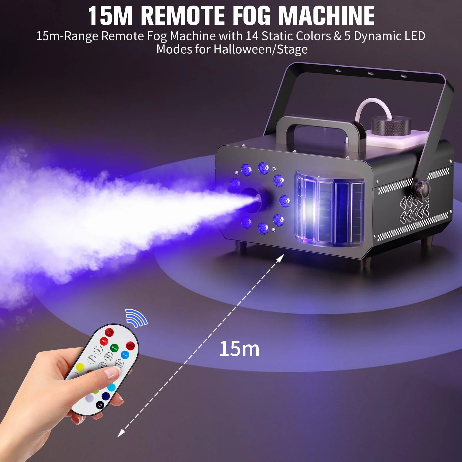 Macchina per il fumo da 1200 W, con effetto magico a sfera e 9 LED RGB, 4 modalità dinamiche + 14 colori ambientali statici, telecomando senza fili, per DJ, Halloween, eventi sul palcoscenico
