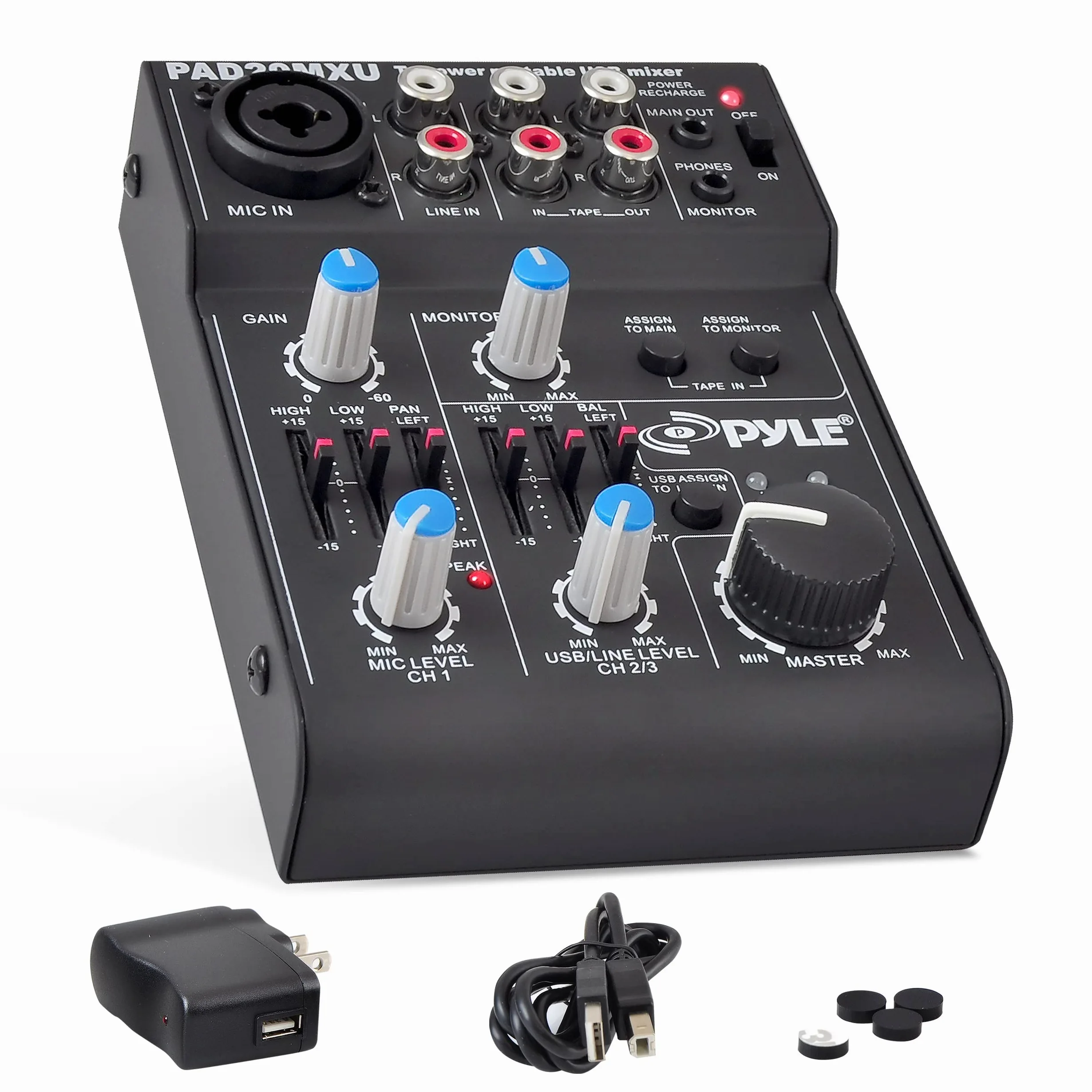 Pyle Pro PAD20MXU - Mixer audio compatto professionale a 5 canali, con interfaccia USB, colore: Nero