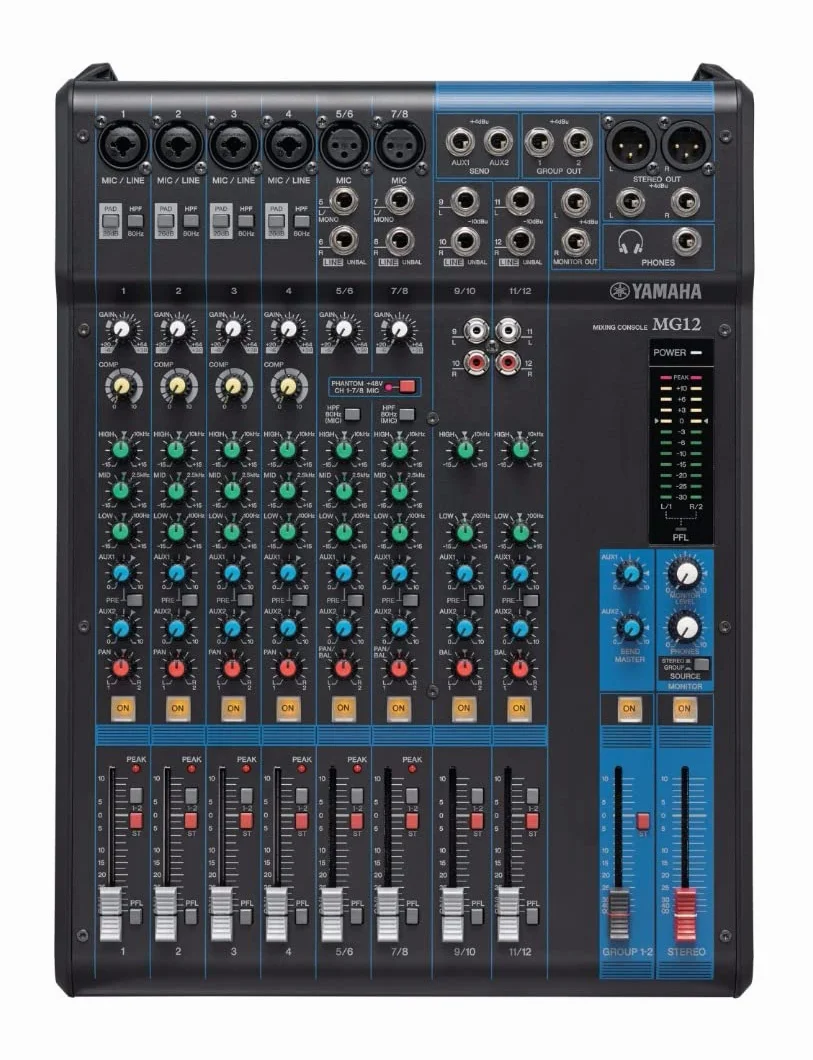 Yamaha MG12 Mixer Audio - Console di Mixaggio Compatta con 12 Canali d'Ingresso e Preamplificatori Microfonici D-PRE