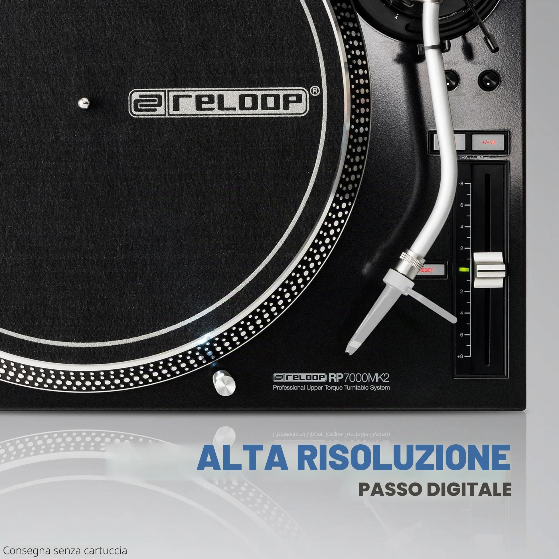 Reloop RP-7000 MK2 - Giradischi professionale per DJ con trasmissione diretta Upper Torque Quartz, nuova base del braccio, regolabile in altezza