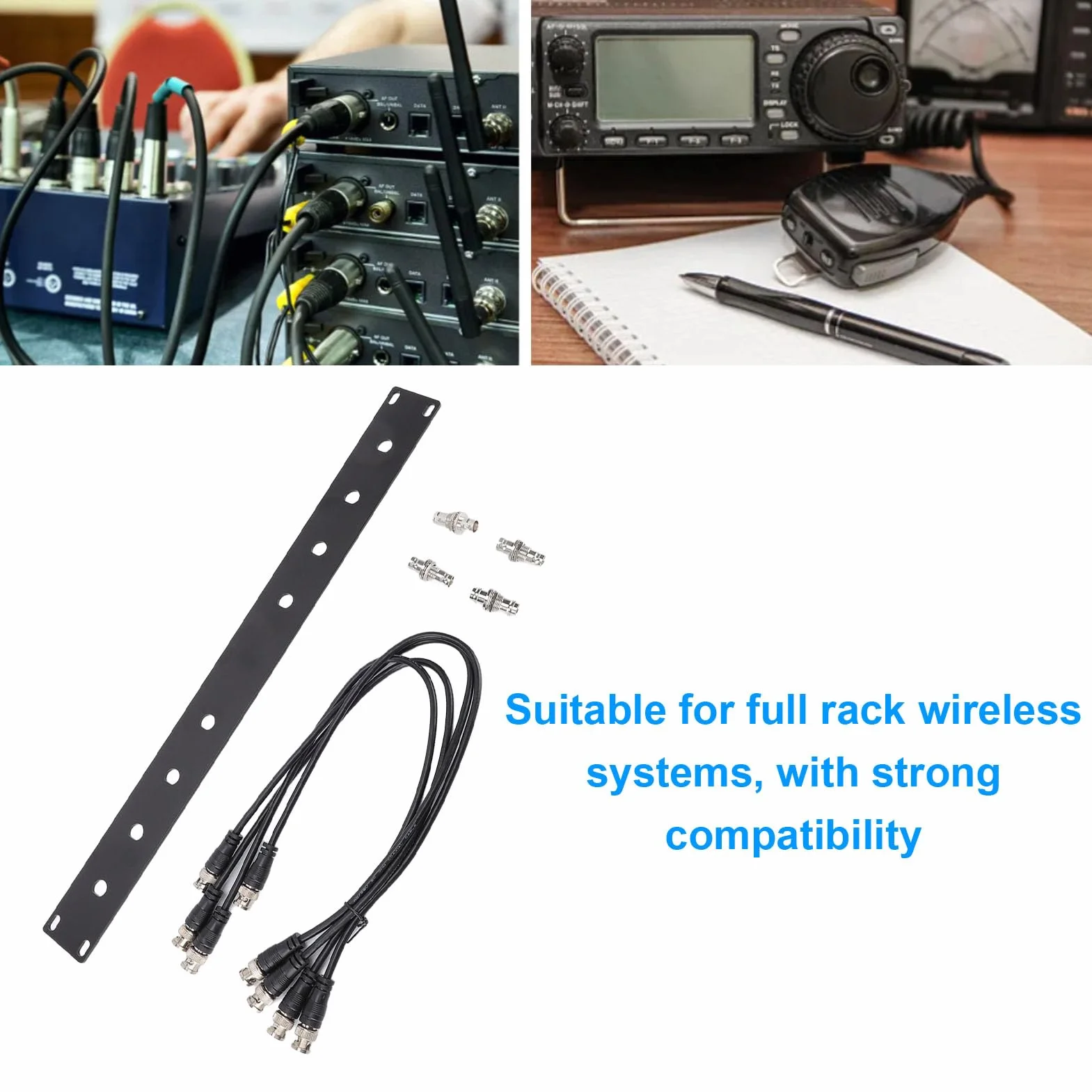 Jectse Kit Antenna BNC, 4 Cavi di Collegamento Cavo BNC da 50 Cm/19,69 Pollici Kit di Montaggio su Rack per Antenne Kit di Riposizionamento per Rack di Antenne per Montaggio Anteriore