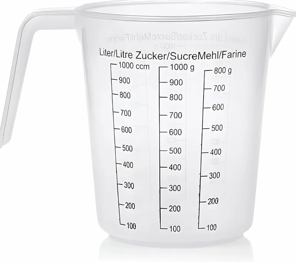 PARENCE.- Dispenser in plastica da 1 litro - Misurazione precisa, grande capacità 1000ML, impugnatura ergonomica - Graduazioni trasparenti - Lavabile in lavastoviglie