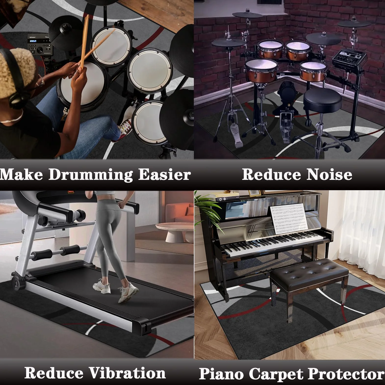 Tappetino Insonorizzato Batteria - Tappeto Professionale per Batteria e Strumenti a Percussione - Carpet Drum Mat - Tappeto per Batteria - Tappeto Antiscivolo Batteria Elettronica 100 x 80 cm