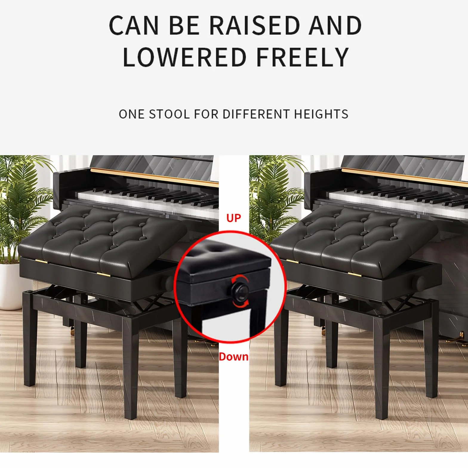 Sgabello per Pianoforte con Altezza Panca per Pianoforte, Sedile Regolabile per Pianoforte con Vano Portaoggetti Sgabello da Toeletta per Spartiti di Musica e Altri Accessori Nero