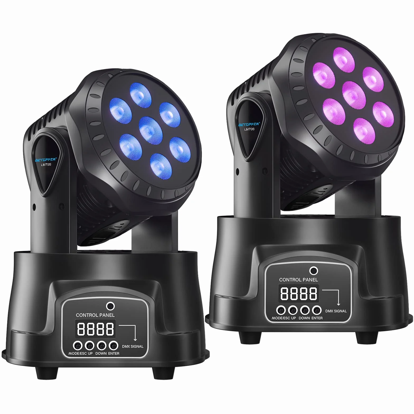 BETOPPER Teste Mobili LED Luci dj DMX 7x8W RGBW Luce discoteca Palco Luce Stroboscopica Controllo Musicale per KTV Bar Club Natale Halloween Feste(2Pcs)