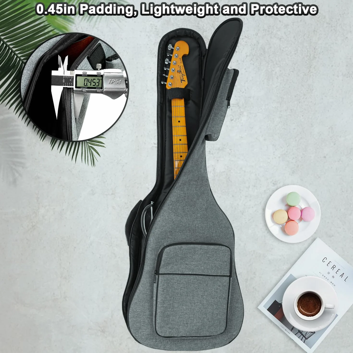 Custodia per chitarra elettrica, custodia imbottita per chitarra elettrica da 11 cm, impermeabile, con due tasche e tracolla regolabile, protezione per il collo, colore grigio