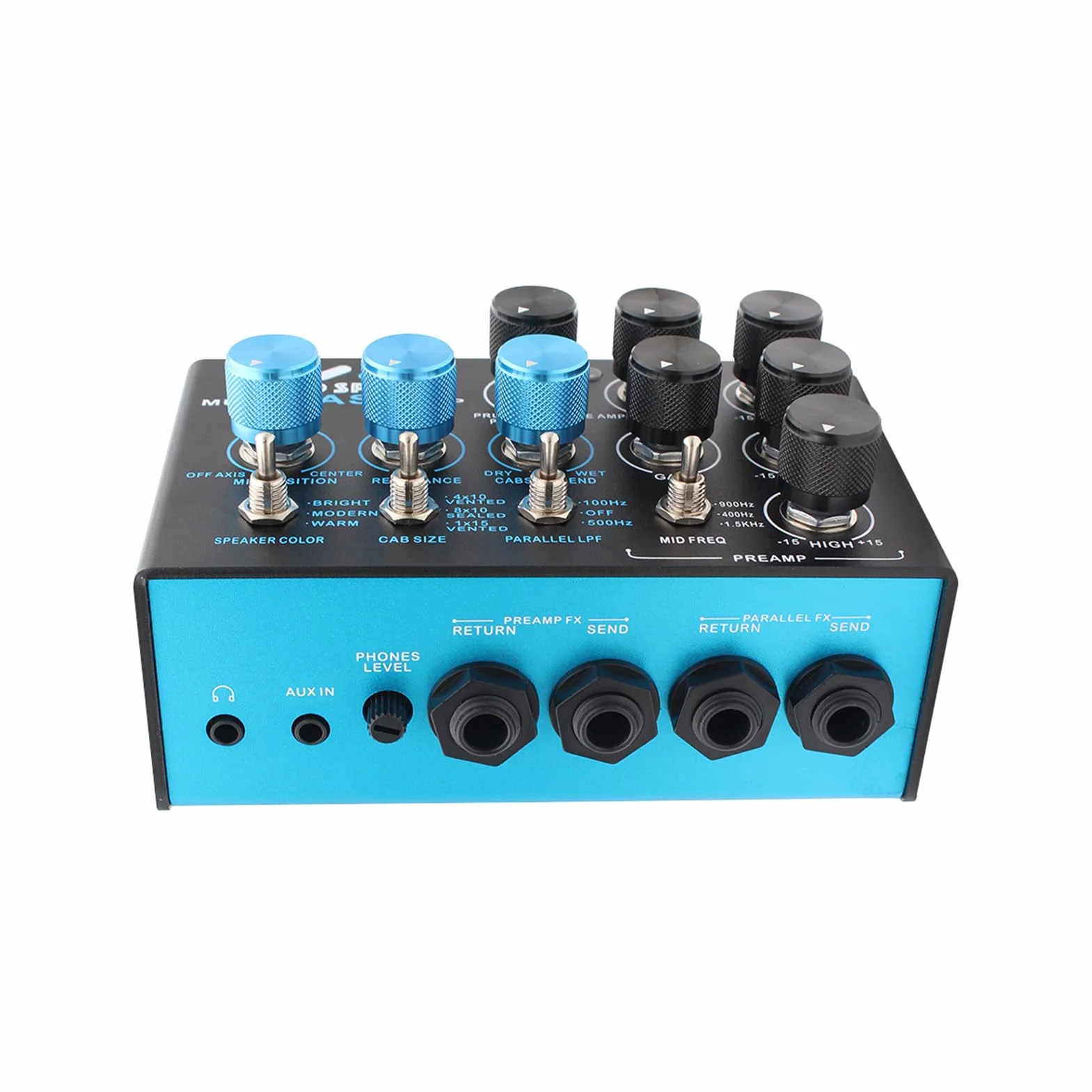 Fockety Pedale Effetti per Basso, Preamplificatore Professionale con Controllo Medio Semi Parametrico EQ a 3 Bande, Catena di Segnali Parallela, Simulatore di Cabina per Basso, Doppi