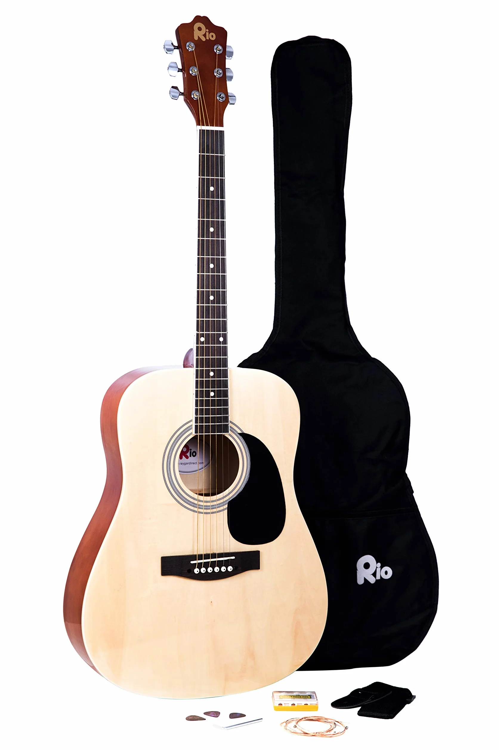 Rio Natural 4/4 Full Size 41 Pollici Chitarra Acustica Pacchetto Outfit Principiante Dreadnought Corda d'acciaio - NUOVO (Naturale)