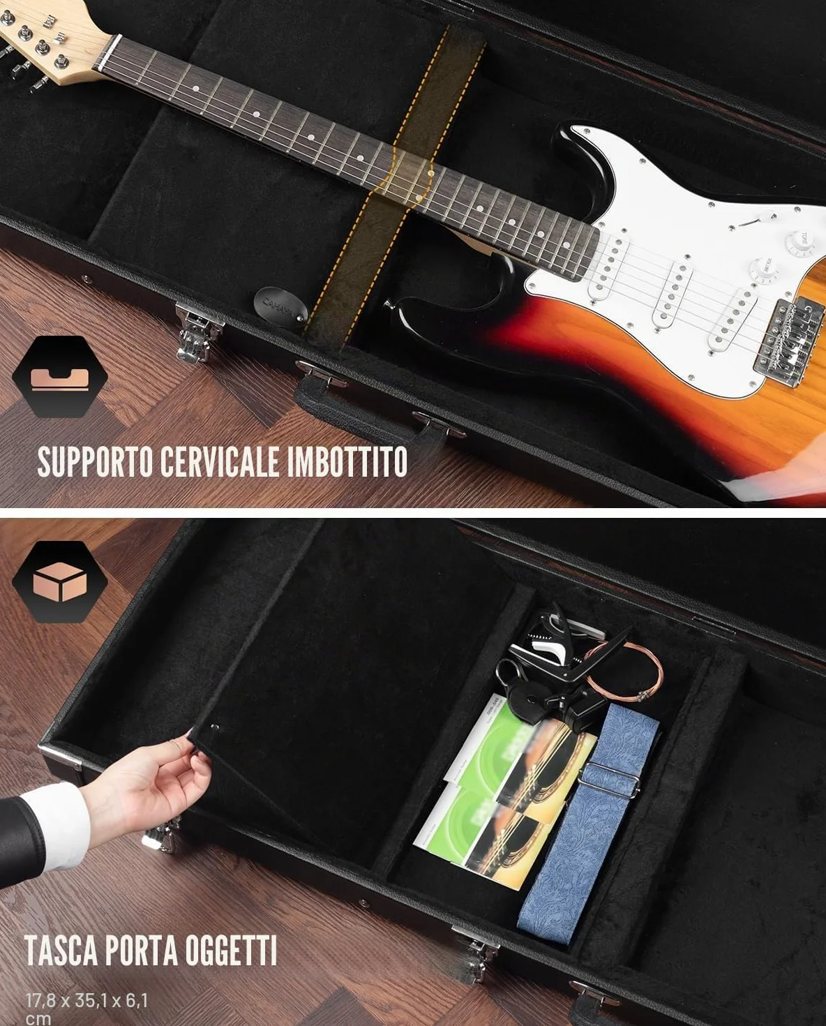 CAHAYA Custodia Rigida Chitarra Elettrica: Borsa Rigida Chitarra Elettrica Stratocaster Telecaster con Compartimento Interno Astuccio Chitarra Elettrica ST per Principianti Musicisti CY0209