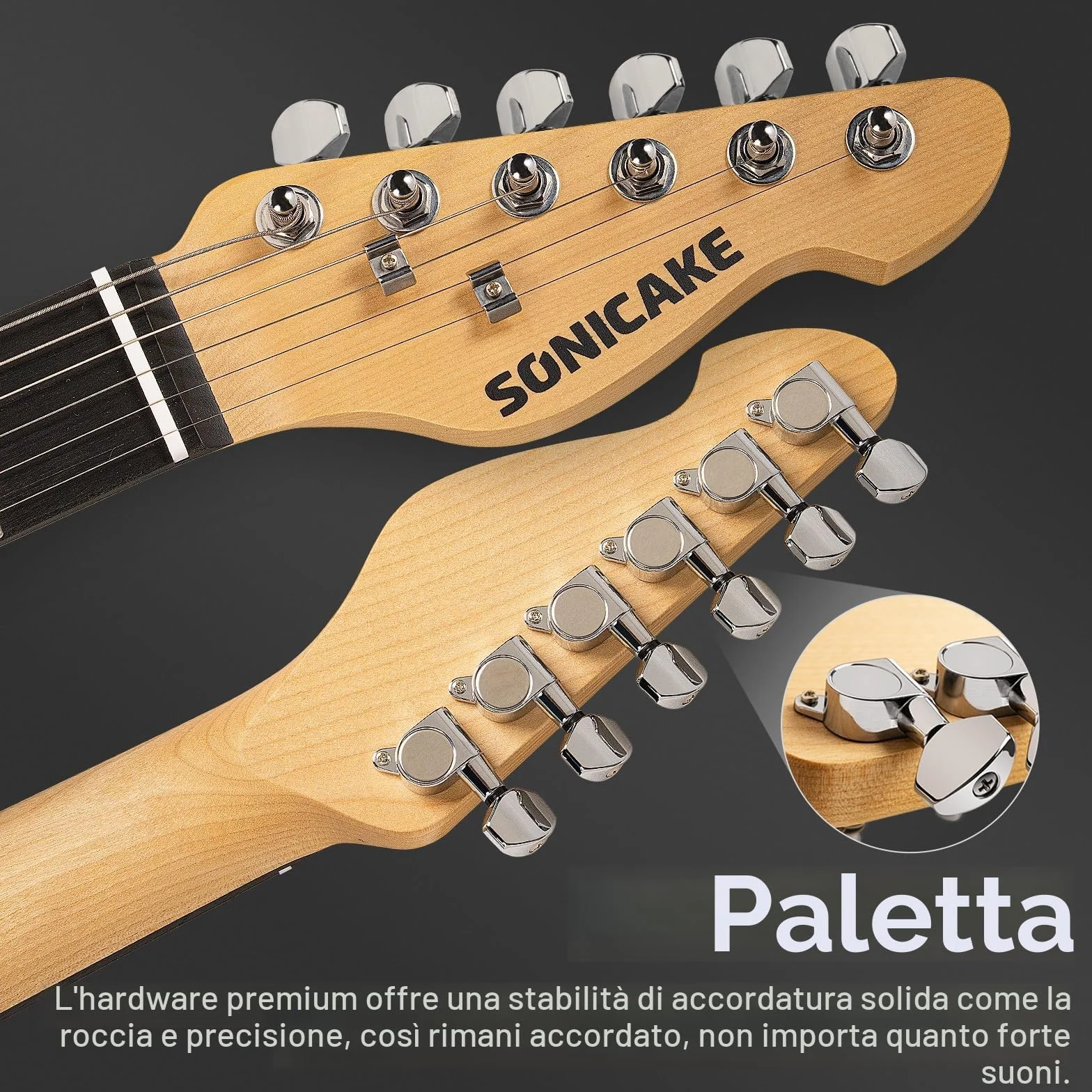 SONICAKE Chitarra Elettrica 39" Full-Size con Pickup Classici SSS, Corpo Leggero, Ponte Tremolo, Tasti Arrotondati e Truss Rod Regolabile QGT-10 (Nero)