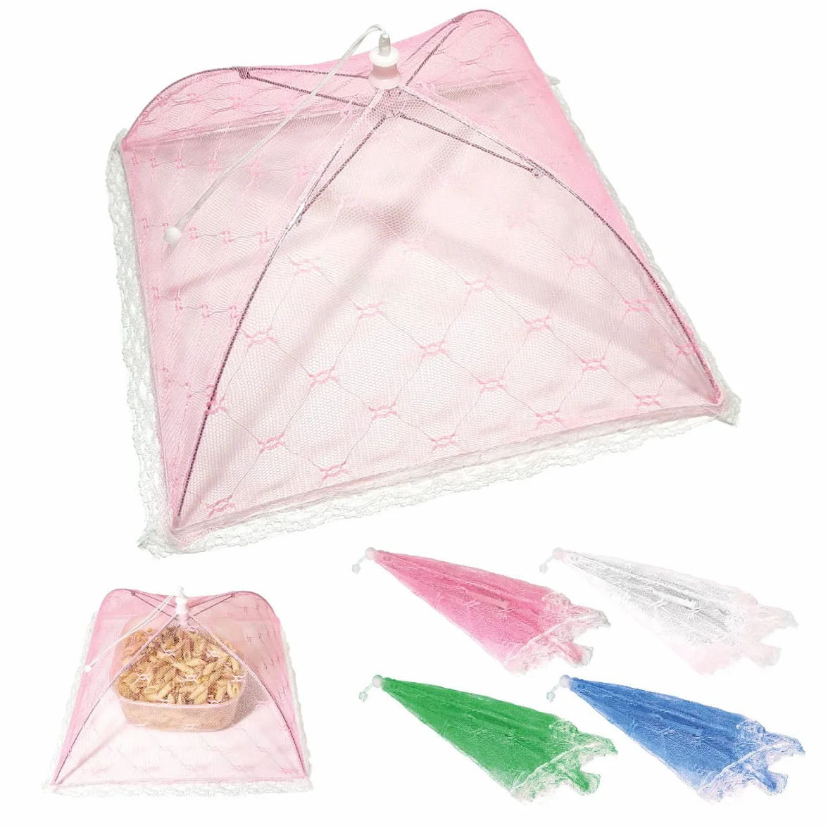 Coprivivande a Rete Pieghevole Anti Insetti, 40x40 cm Cupola Copri Alimenti, Copertura Tenda Ombrello per Cibi Protezione per Barbecue Picnic Contro Zanzare (Verde)