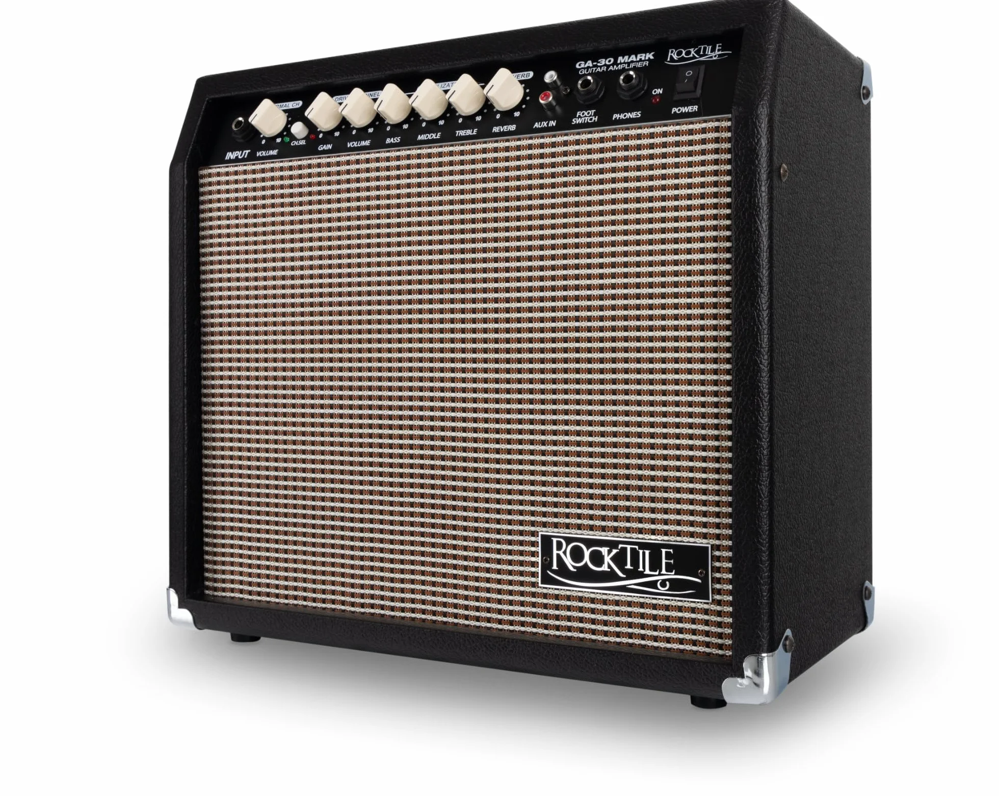 Amplificatore per Chitarra Rocktile GA-30 Mark (combo chitarra 30 watt, 2 canali (Clean/Drive), speaker 8", con effetto riverbero nero