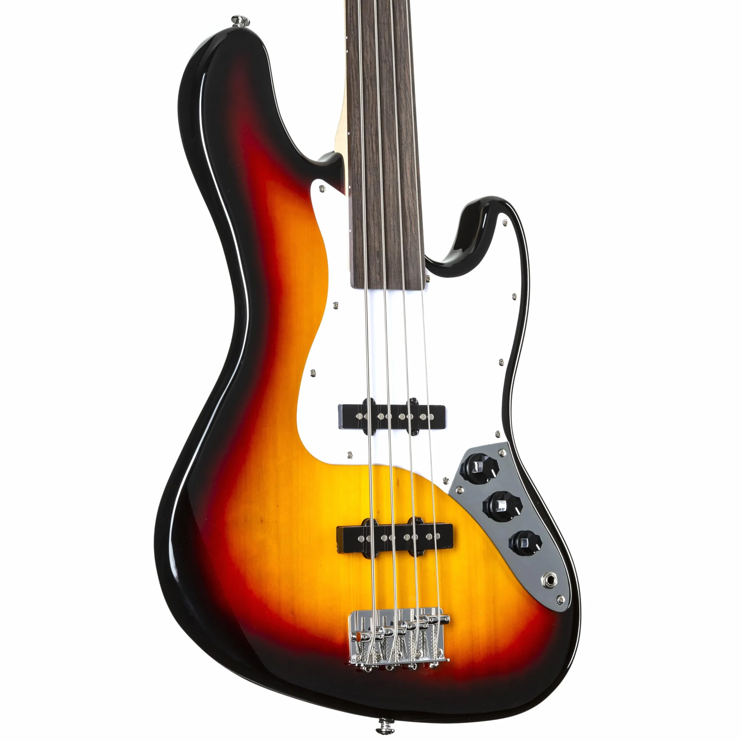 J & D JB Fretless Bass (3-Tone Sunburst) - Basso elettrico a 4 corde