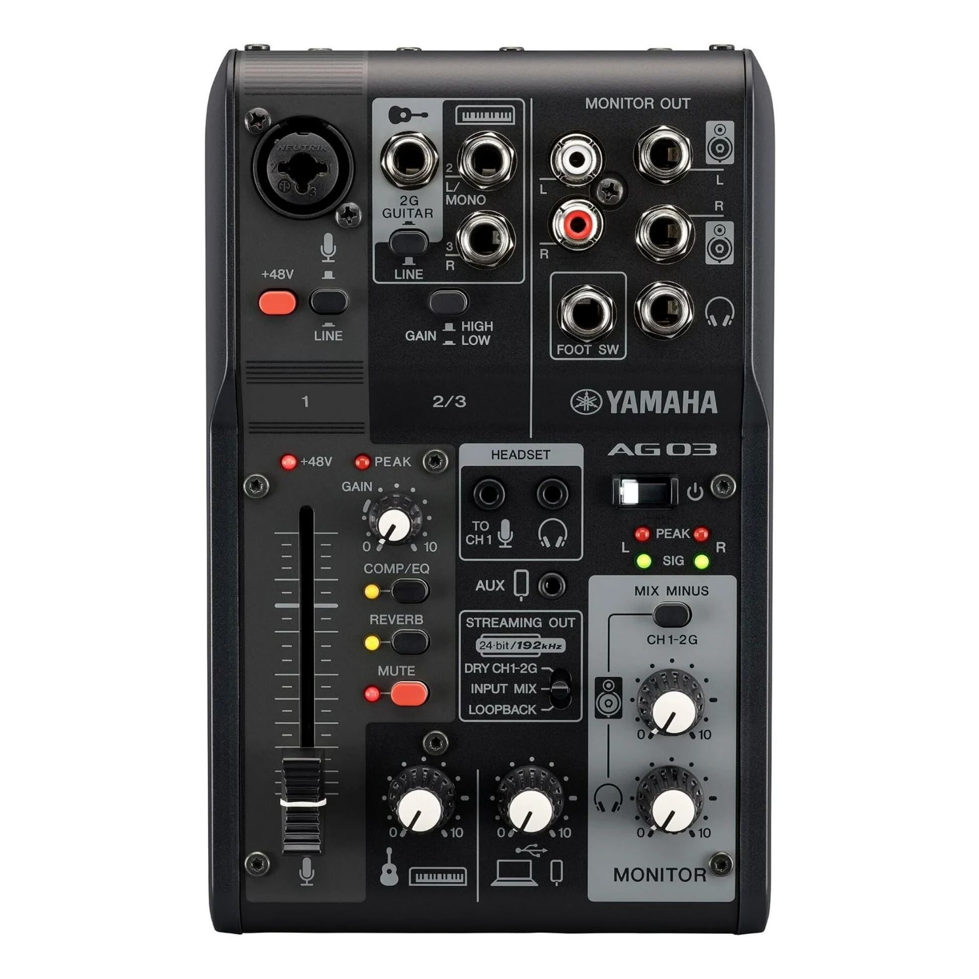 Black 3-Channel Live Streaming Mixer/USB Interface for IOS/Mac/PC