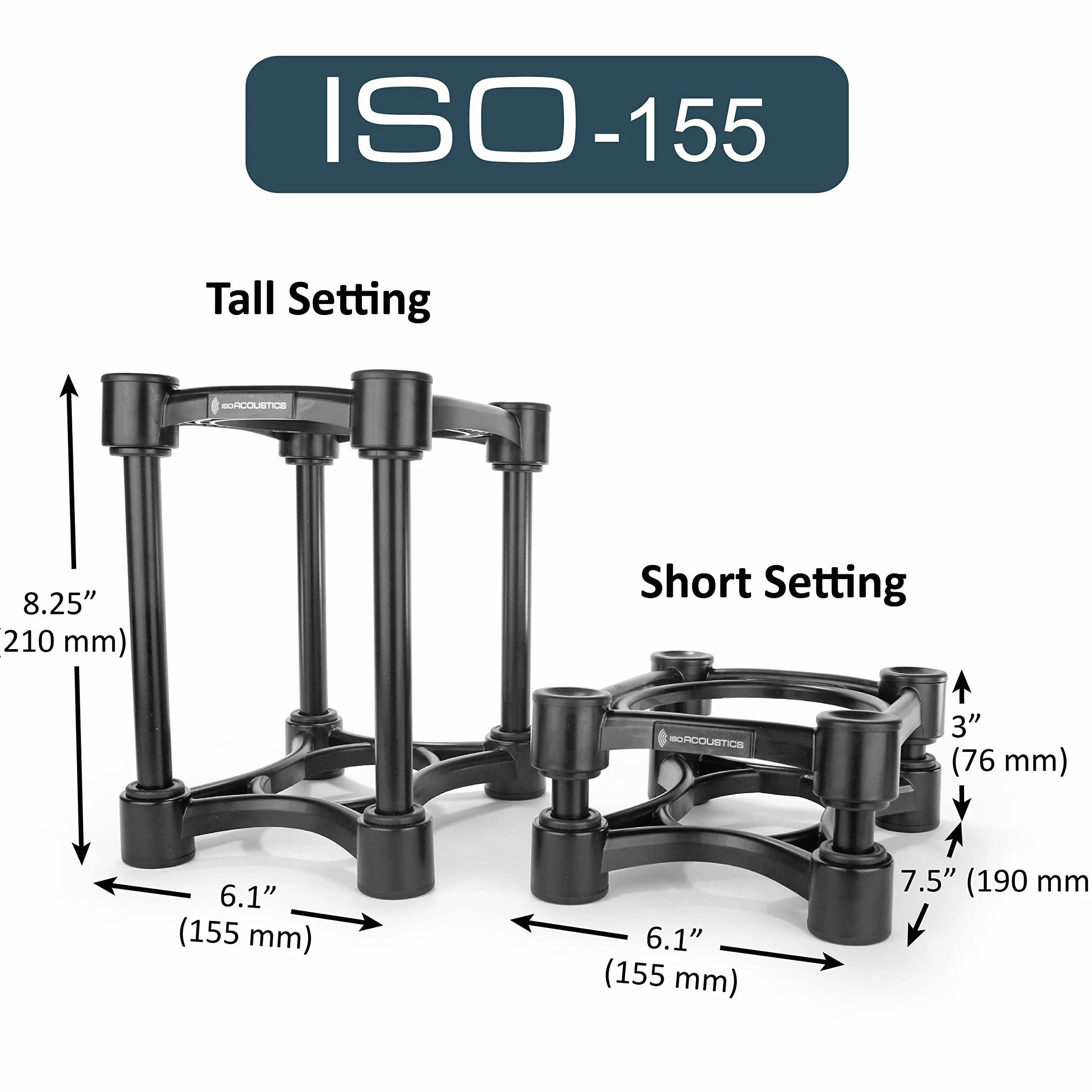 IsoAcoustics Iso-Stand Series Speaker Isolation Stands with Height & Tilt Adjustment: Iso-155 (15.5 x 19 cm) Pair