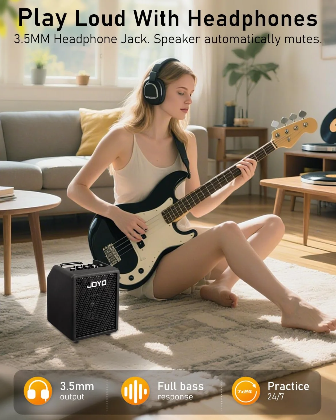 JOYO Altoparlante portatile da 30 W, con Bluetooth 5.1 + registrazione diretta OTG, EQ a 3 bande + compressore, esercizio di cuffie per bassisti, live streaming & solo (Vibe Cube BA-30, nero)