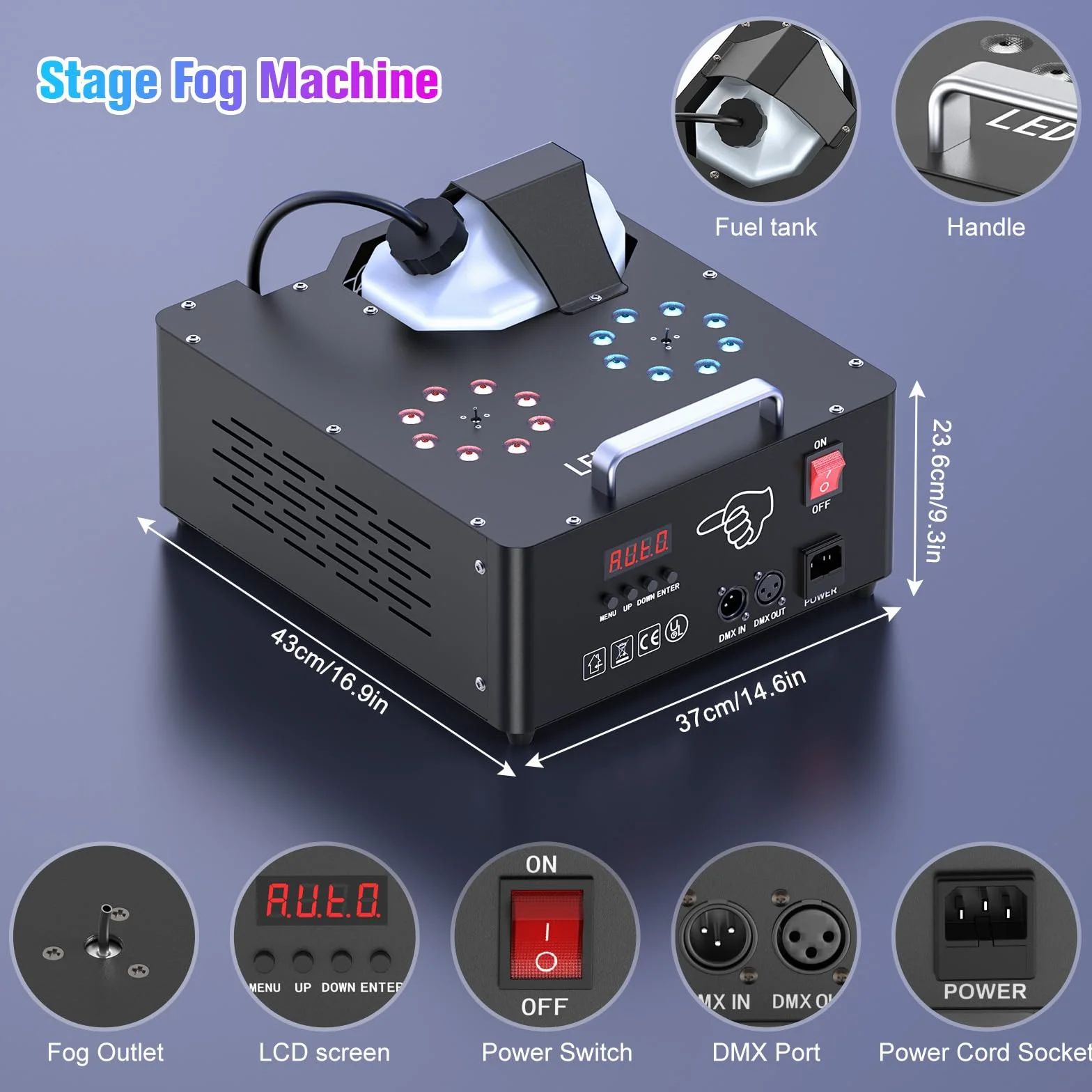 2000W Macchina del Fumo con 8+8 RGB Luci LED e Telecomando Wireless, Macchina Fumo Discoteca Fog Machine con Controllo d-mx512 per Halloween DJ Feste Nozze Natale e Effetti su Palco
