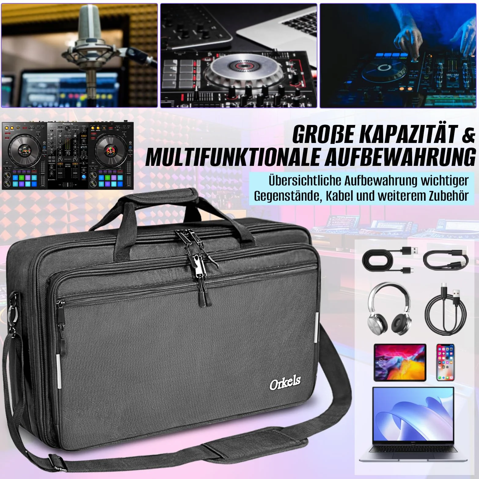 SUNDOY Custodia per DJ compatibile con controller Pioneer – Custodia per il trasporto antiurto con tracolla e scomparti per accessori, Nero, 72x41x15-CM, Tessuto impermeabile